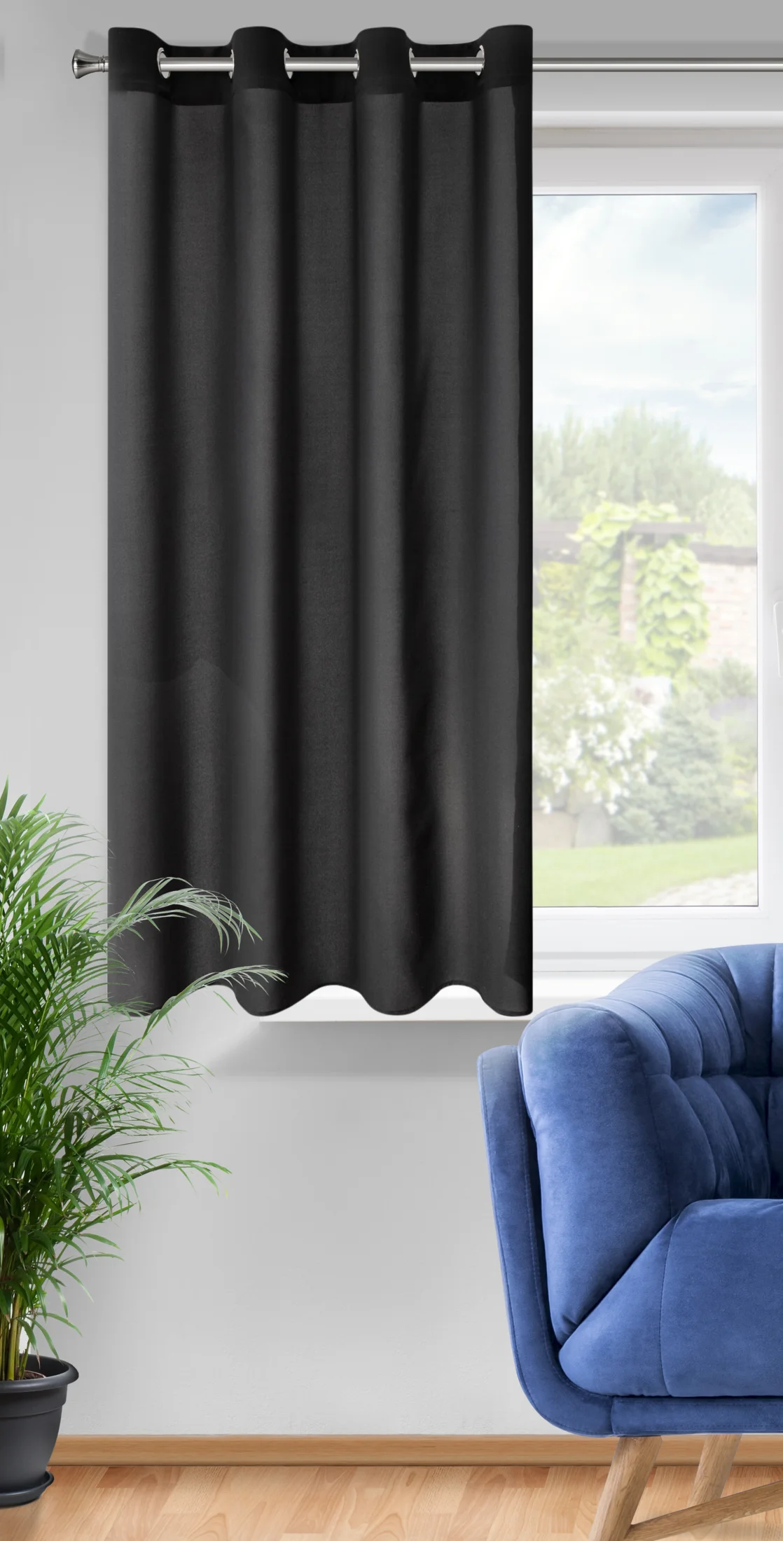 Zasłona czarna z matowej gładkiej tkaniny 140x175 cm przelotka RITA