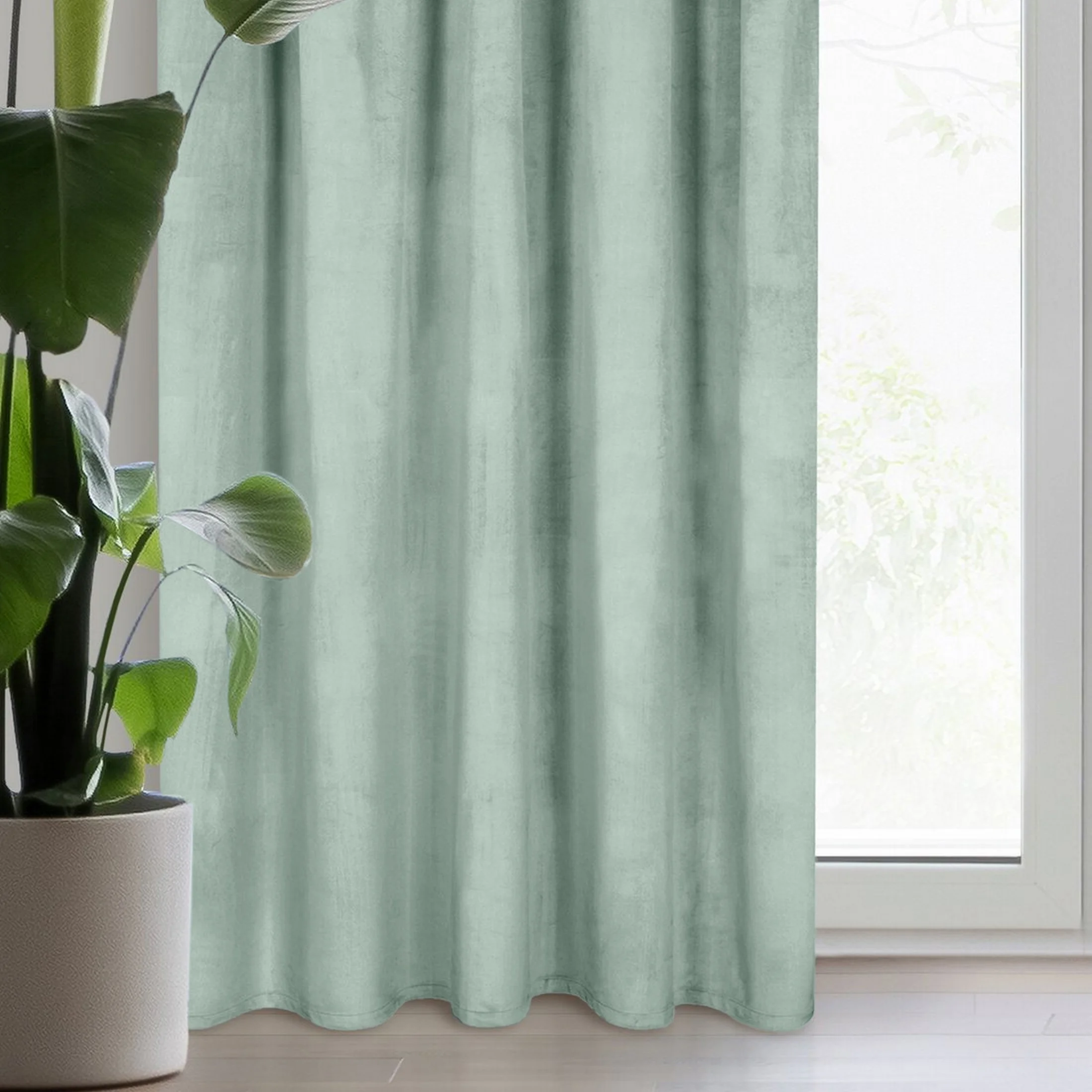 Zasłona jasnomiętowa z tkaniny welwetowej 140x270 cm taśma - ROSA - Design 91