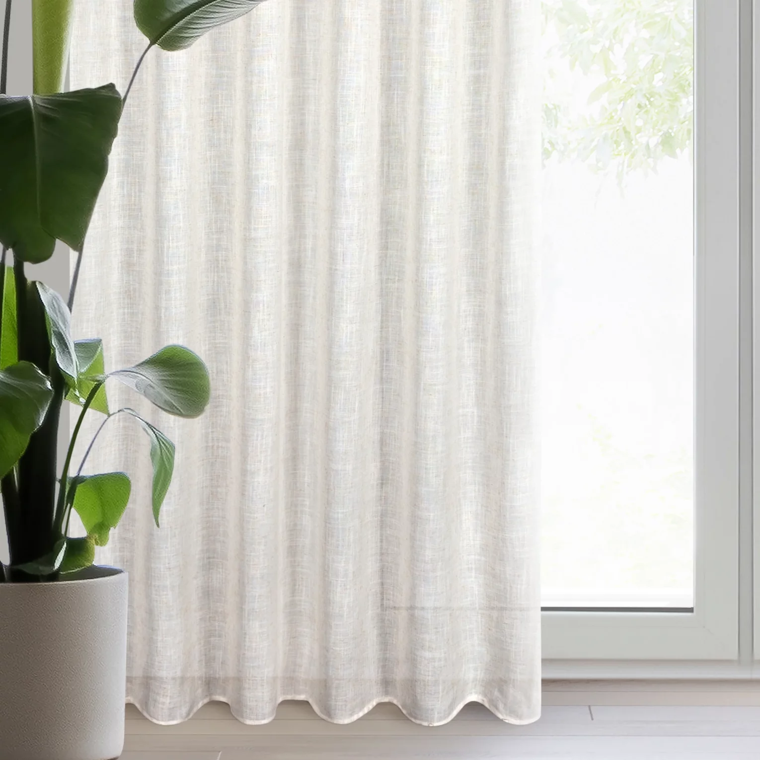 Zasłona naturalna w stylu boho z dodatkiem lnu i efektem deszczyku 140x270 cm taśma - KARLI