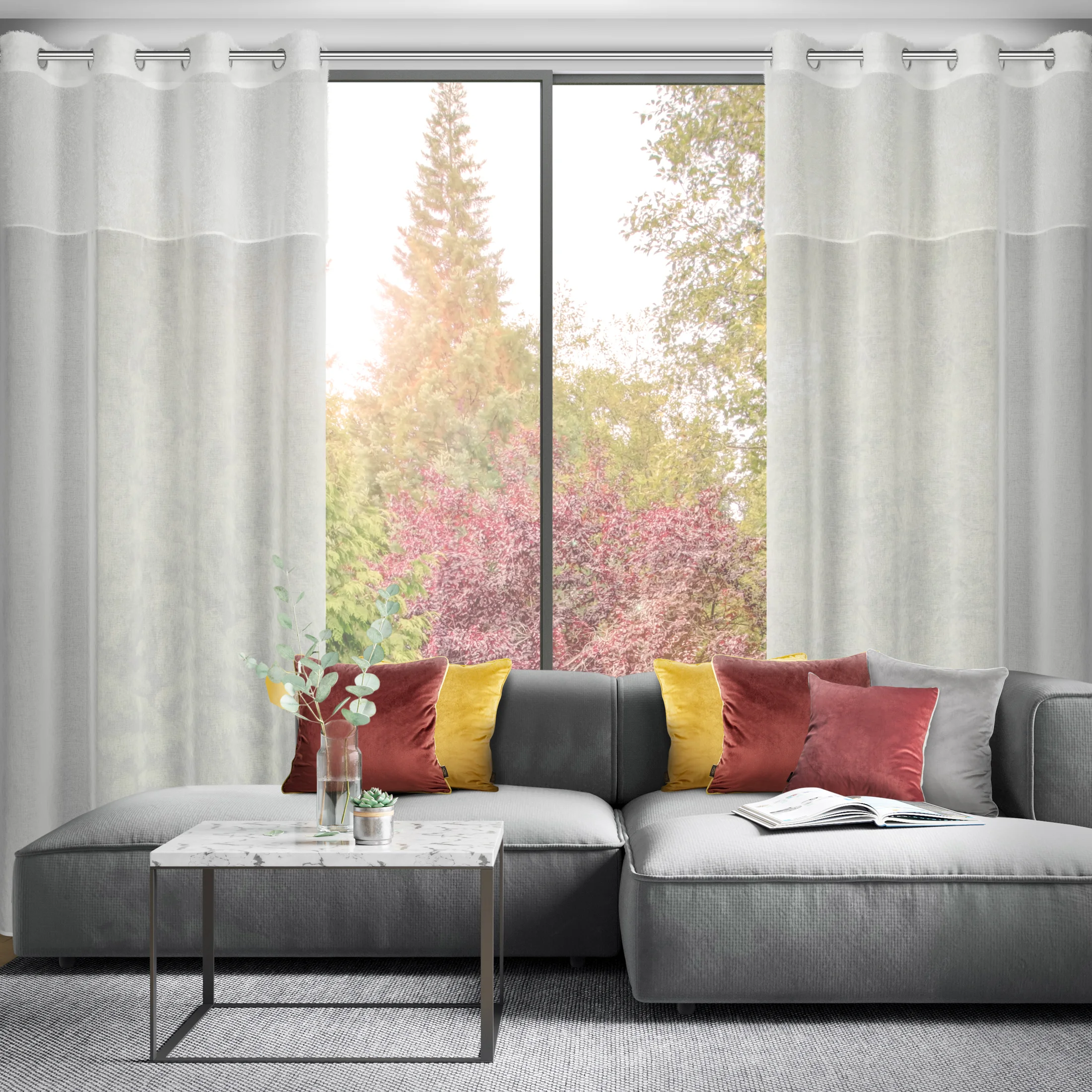 Zasłona kremowa z wstawką z moherowej tkaniny 140x250 cm przelotka - AGIS