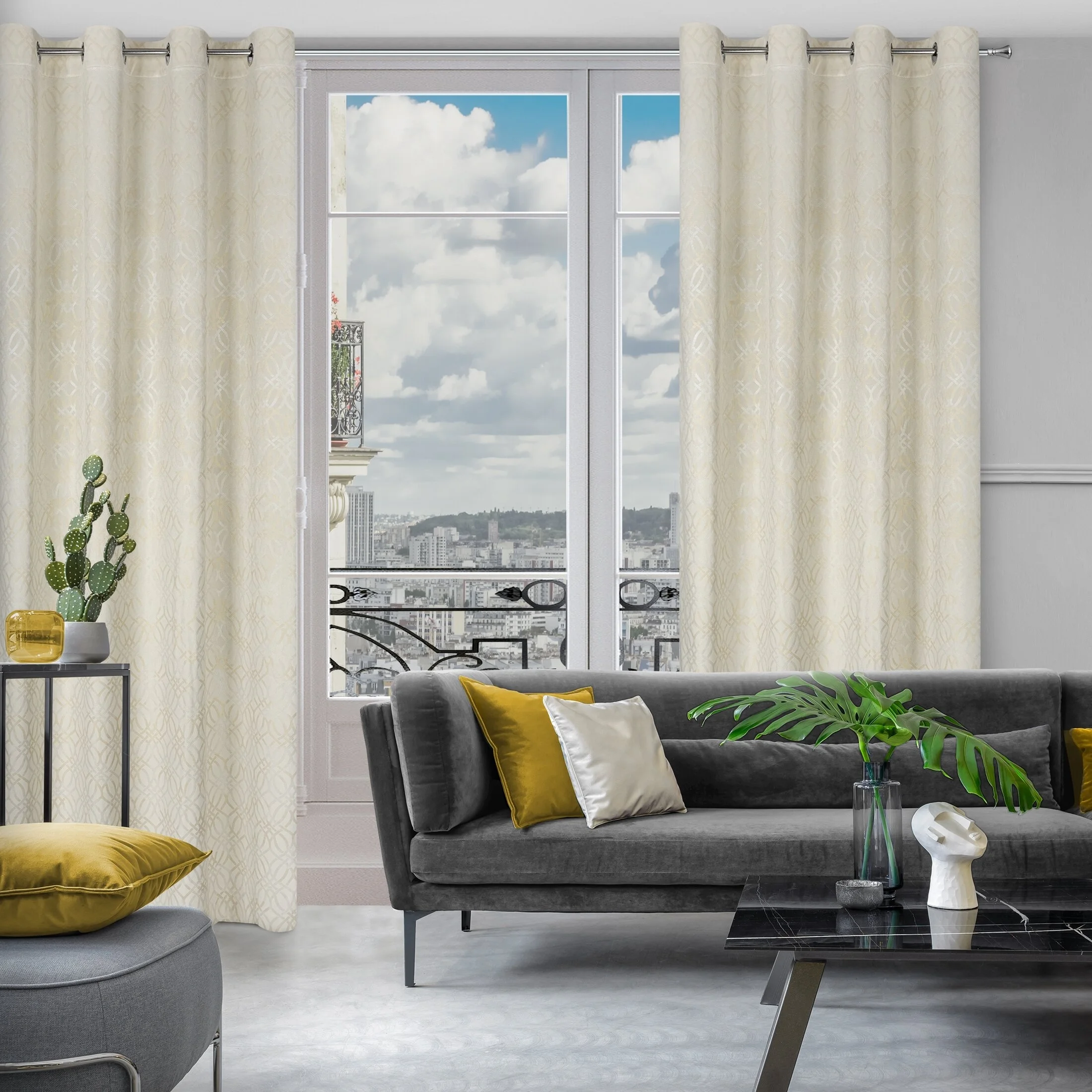 Zasłona kremowa z wytłaczanym wzorem, welwetowa 140x250 cm przelotka - ARETA