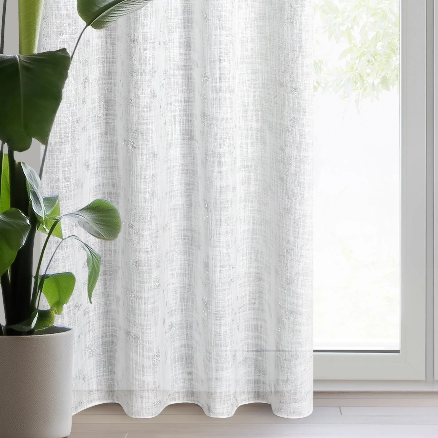 Zasłona kremowo, srebrzysta w stylu eko 140x250 cm przelotka - SOLANA