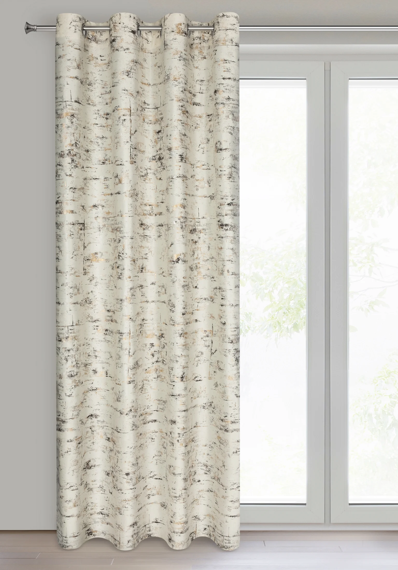 Zasłona kremowo, złocista zdobiona marmurkowym wzorem, welwetowa 140x250 cm przelotka TAMI