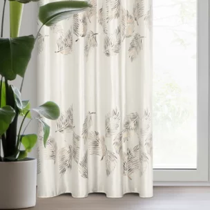 Zasłona kremowo, złota z błyszczącym nadrukiem z welwetu 140x250 cm przelotka - IDALIA