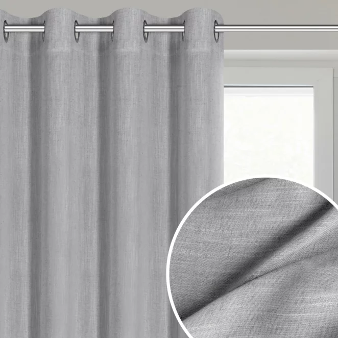 Zasłona srebrna z dodatkiem lnu w stylu eko 140x250 cm przelotka - LATIKA