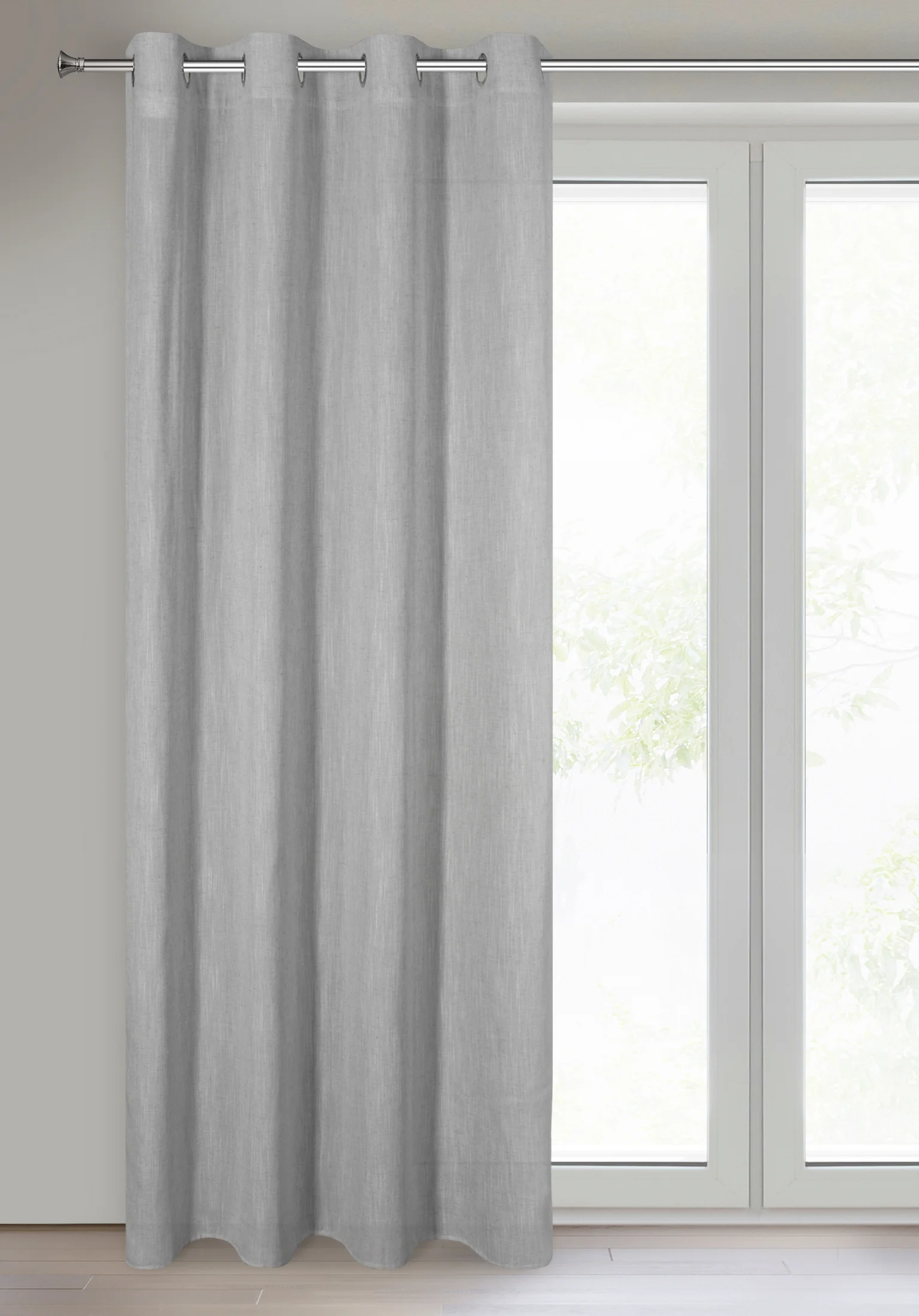 Zasłona srebrna z dodatkiem lnu w stylu eko 140x250 cm przelotka - LATIKA