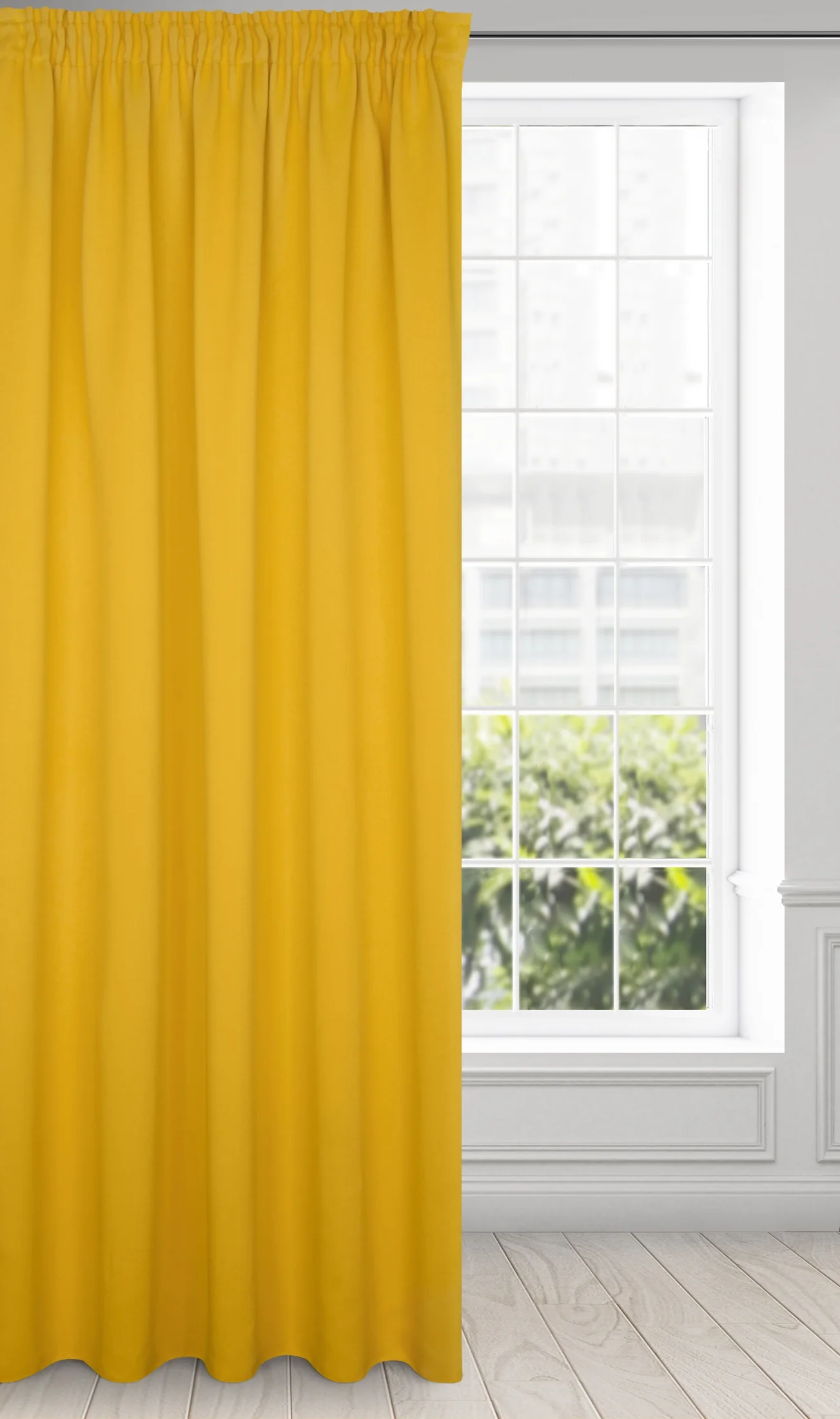 Zasłona musztardowa z gładkiej matowej tkaniny zaciemniającej 135x270 cm taśma - BLACKOUT