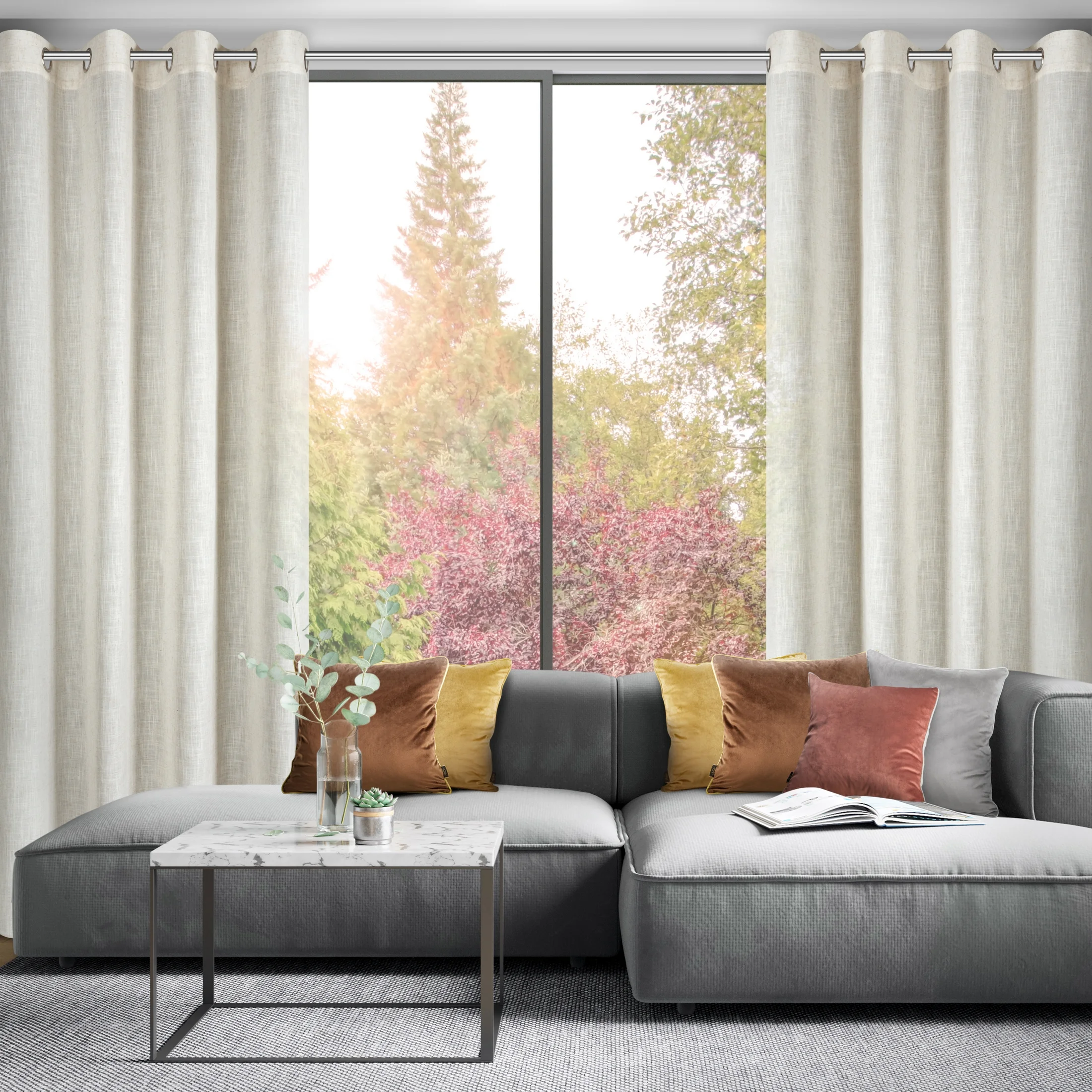 Zasłona naturalna o widocznym i naturalnym splocie z domieszką lnu 140x250 cm przelotki - ELINA