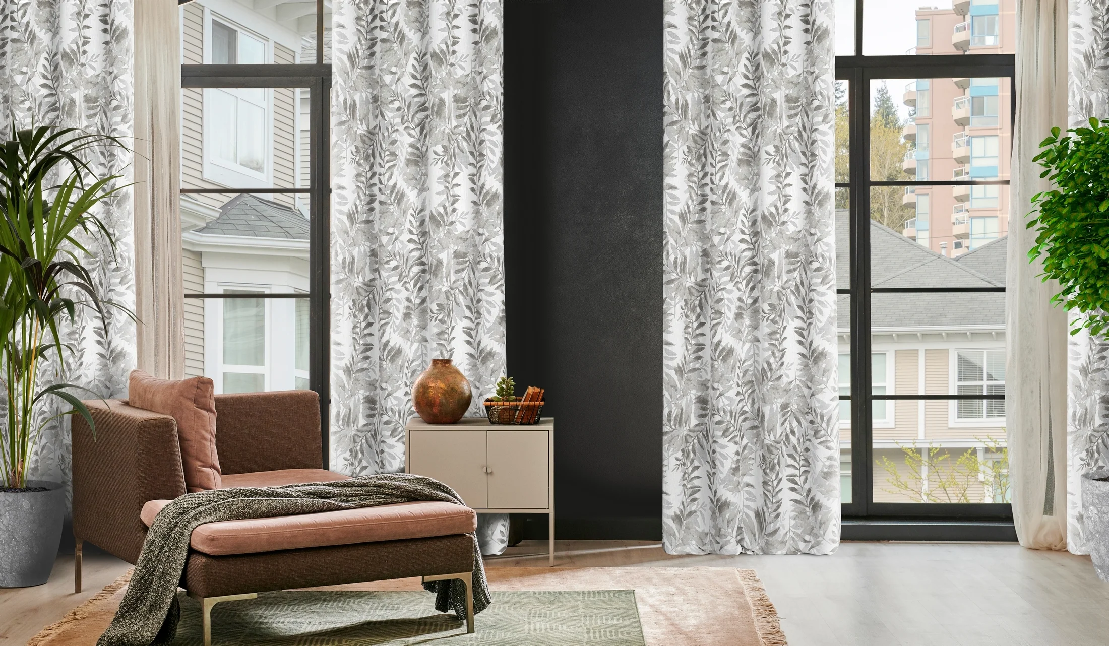 Zasłona naturalna w stalowe liście 140x250 cm przelotka - HARIET