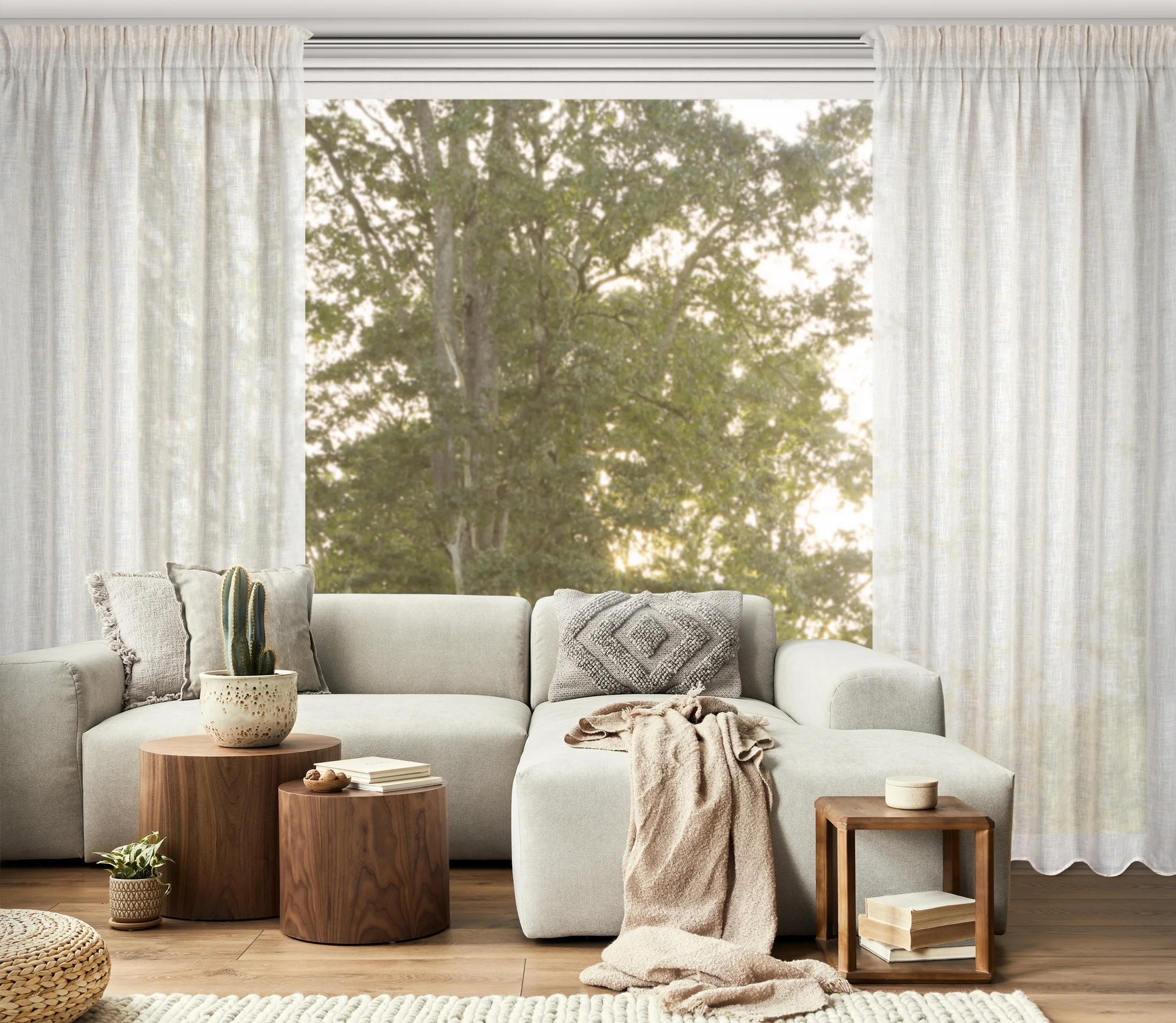 Zasłona naturalna w stylu boho z dodatkiem lnu i efektem deszczyku 140x270 cm taśma - KARLI