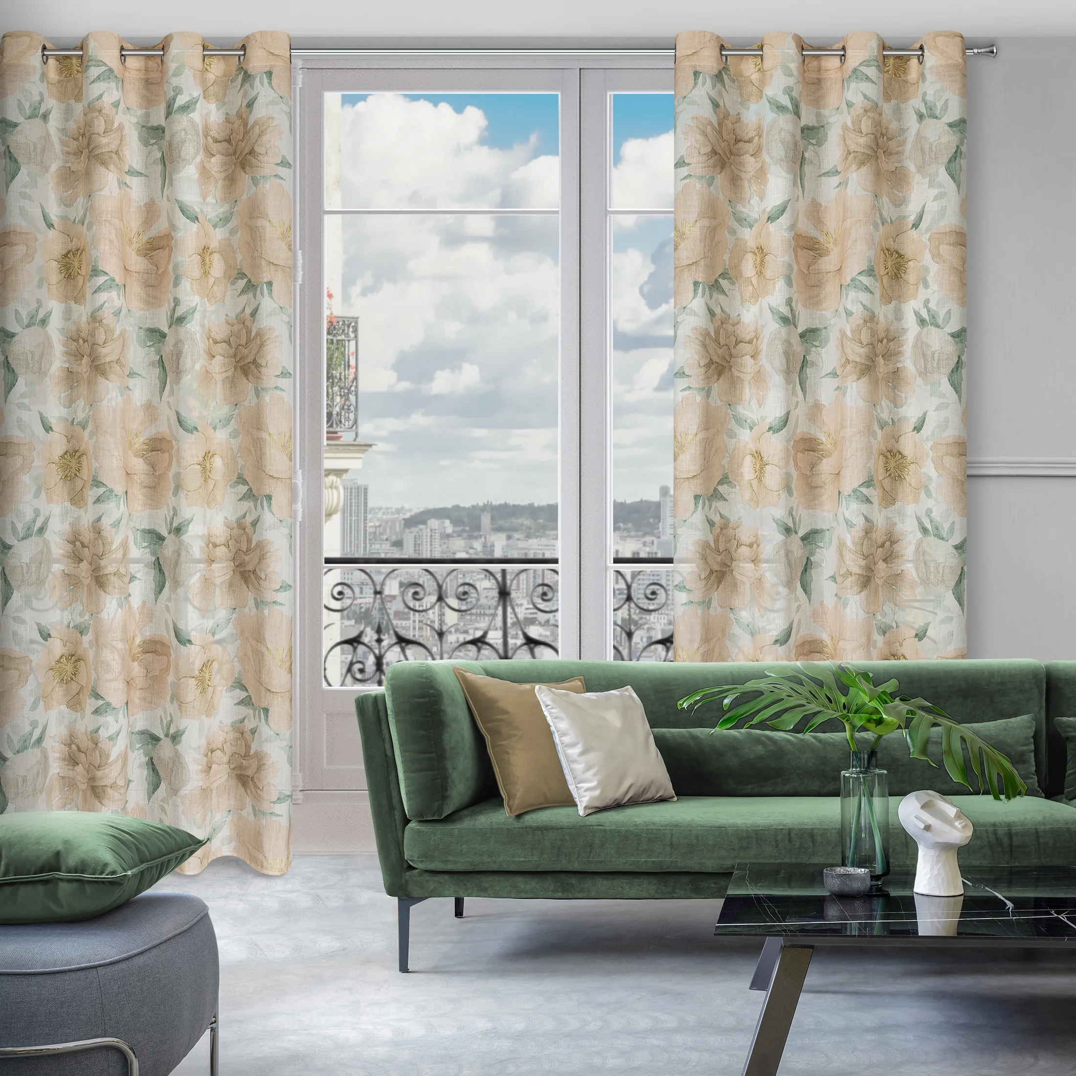 Zasłona naturalno, jasnopomarańczowa z dodatkiem lnu w stylu eko 140x250 cm przelotka - KARLA