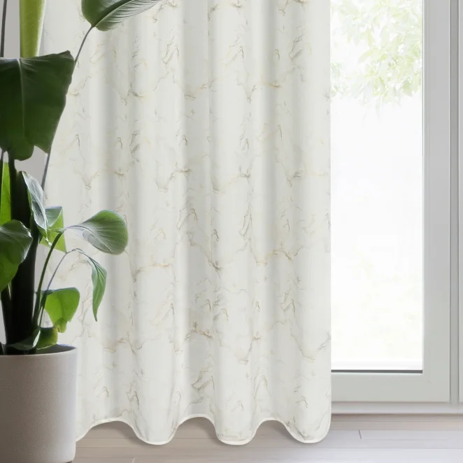 Zasłona naturalno, szampańska zdobiona nadrukiem marmuru z szyfonu 140x250 cm przelotka - EMILI