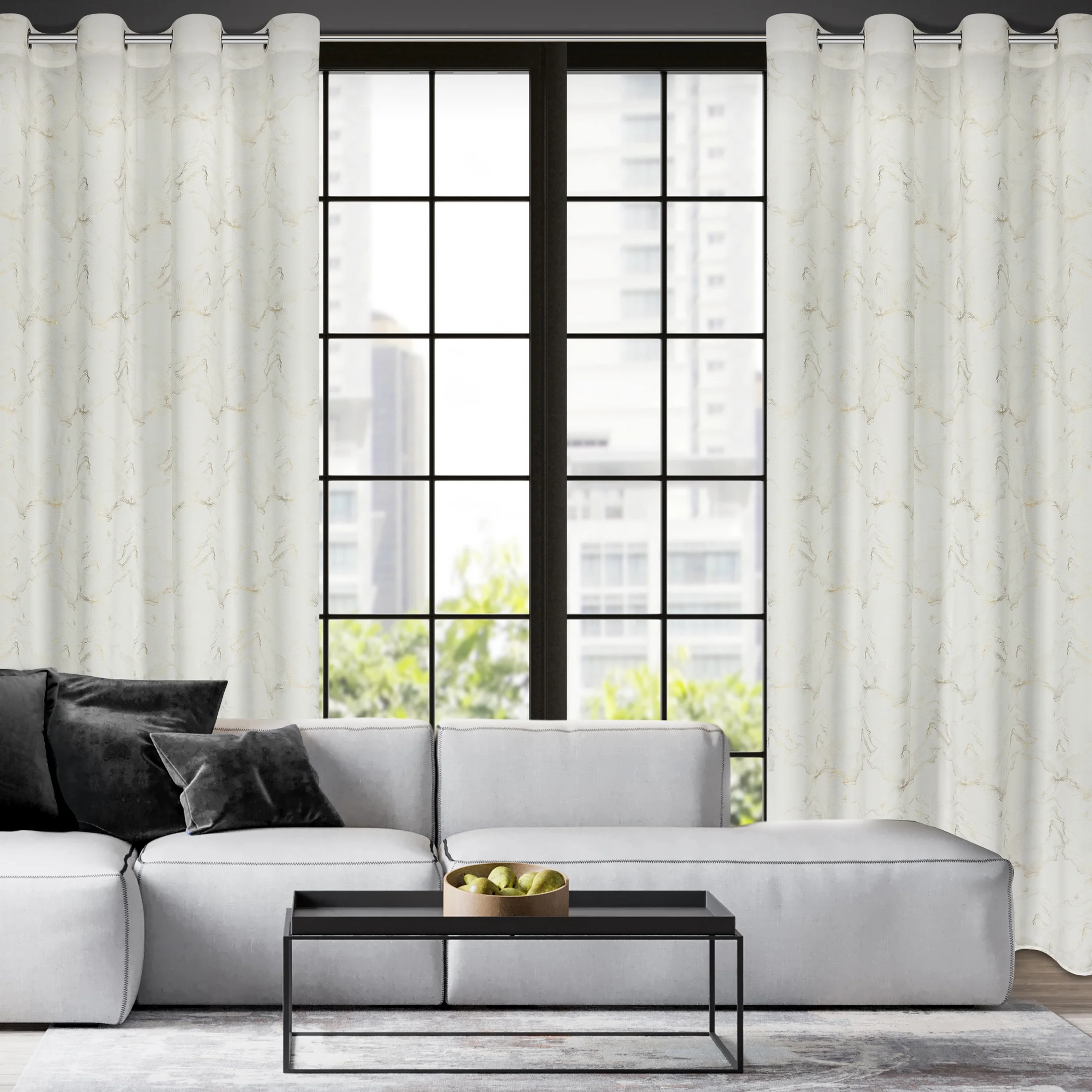 Zasłona naturalno, szampańska zdobiona nadrukiem marmuru z szyfonu 140x250 cm przelotka - EMILI
