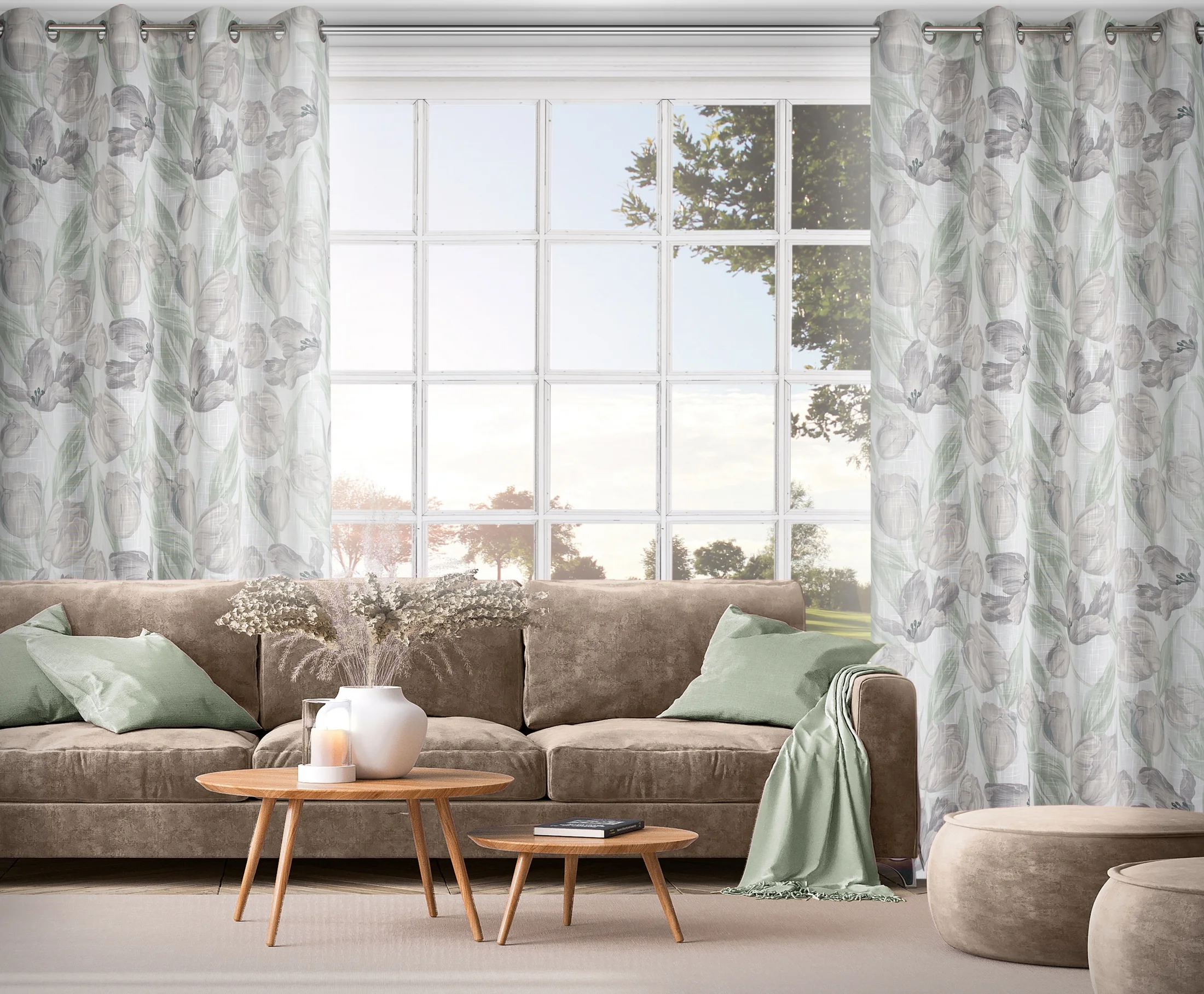 Zasłona naturalno, zielona w stylu boho 140x250 cm przelotka - MILLIE