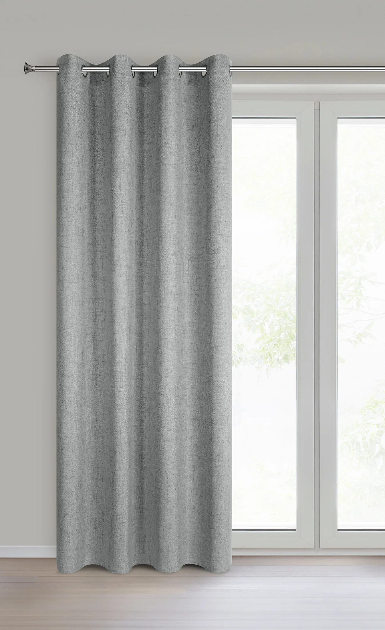 Zasłona o naturalnym splocie z efektem melanżu srebrna 140x250 cm przelotki - JULA2