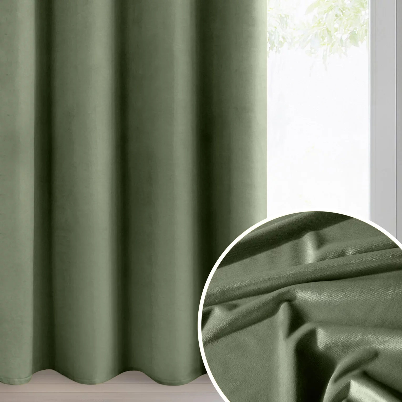 Zasłona oliwkowa z aksamitnego gładkiego welwetu 140x250 cm przelotki - HEAVEN