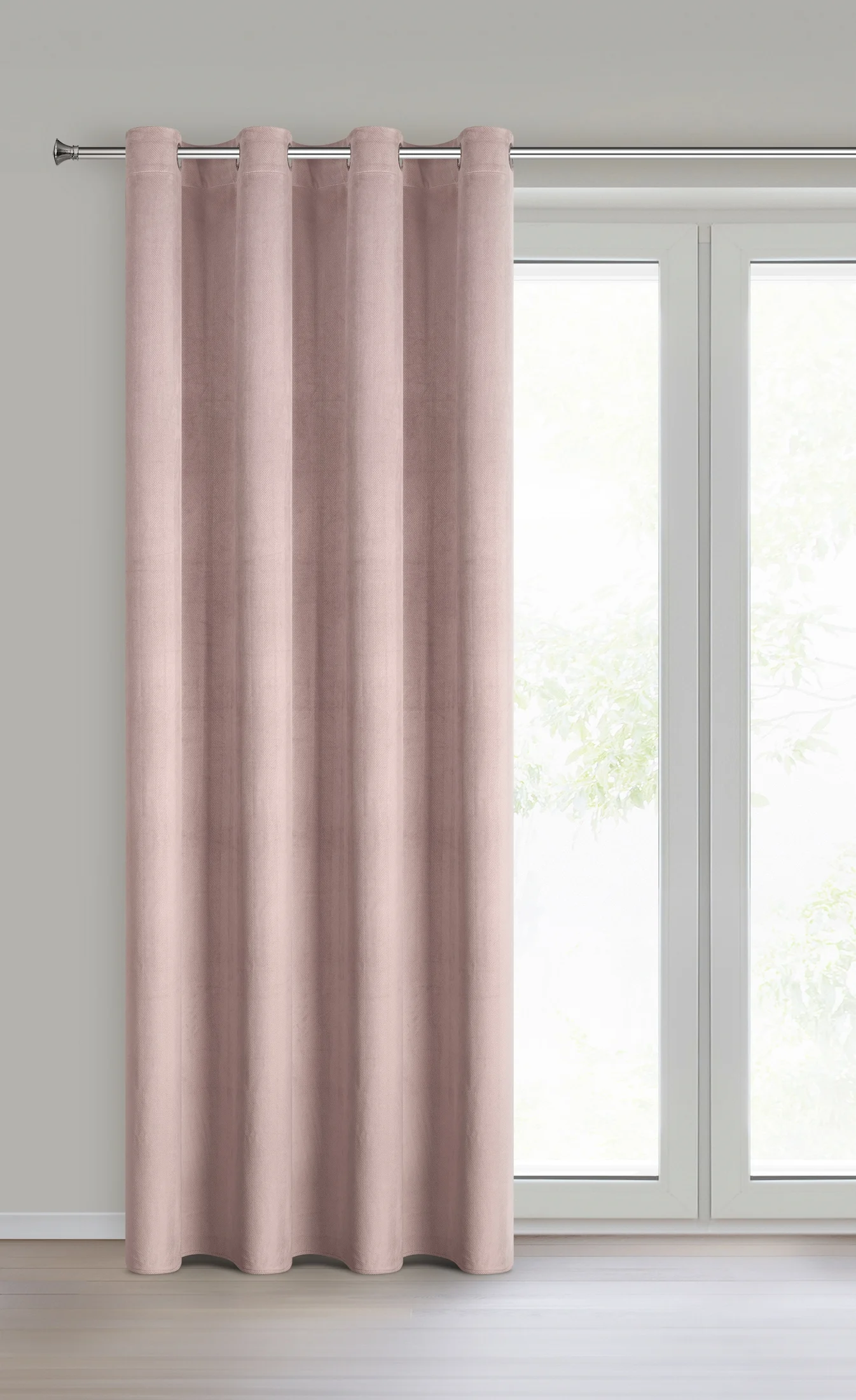 Zasłona pudrowa welwetowa zdobiona wytłaczanym wzorem 140x250 cm przelotki - VICTORIA