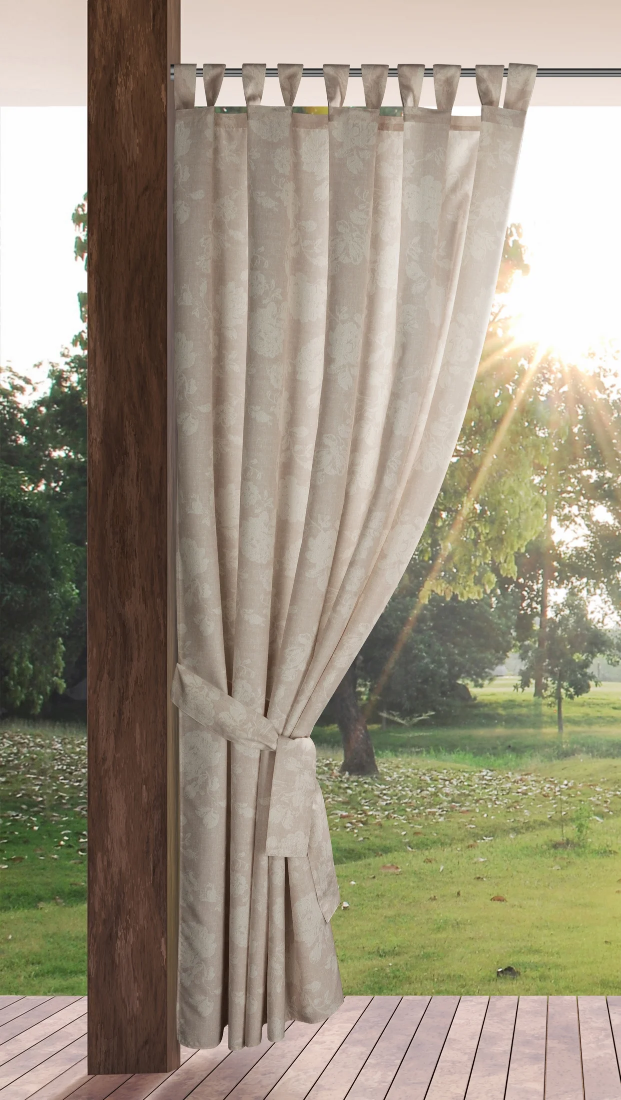 Zasłona pudrowo, kremowa z wodoodpornej tkaniny idealna do ogrodu i na taras 155x240 cm szelki/rzep - GARDEN