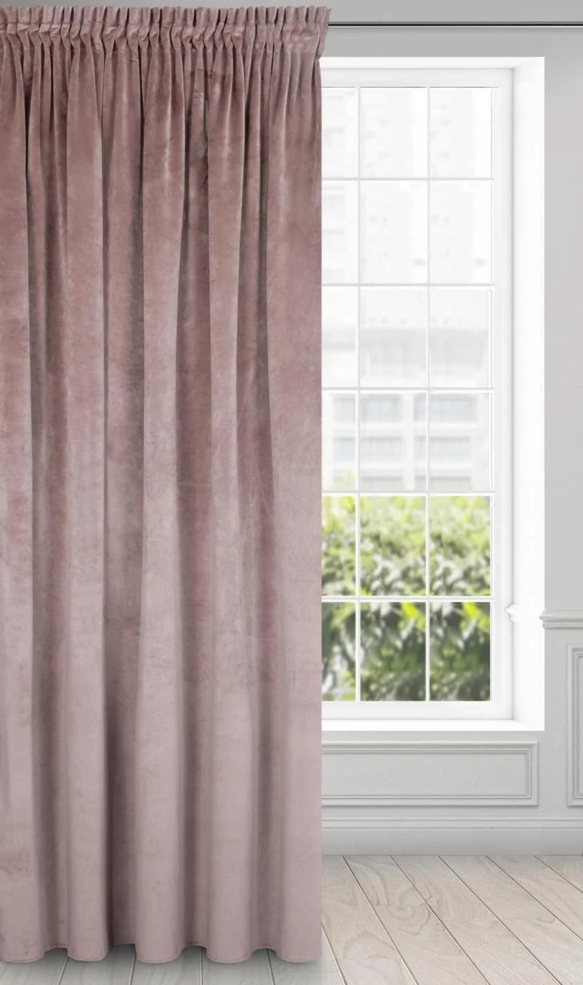 Zasłona pudrowo różowa z ekskluzywnego aksamitnego welwetu 290 g/m2 140x270 cm taśma VILLA