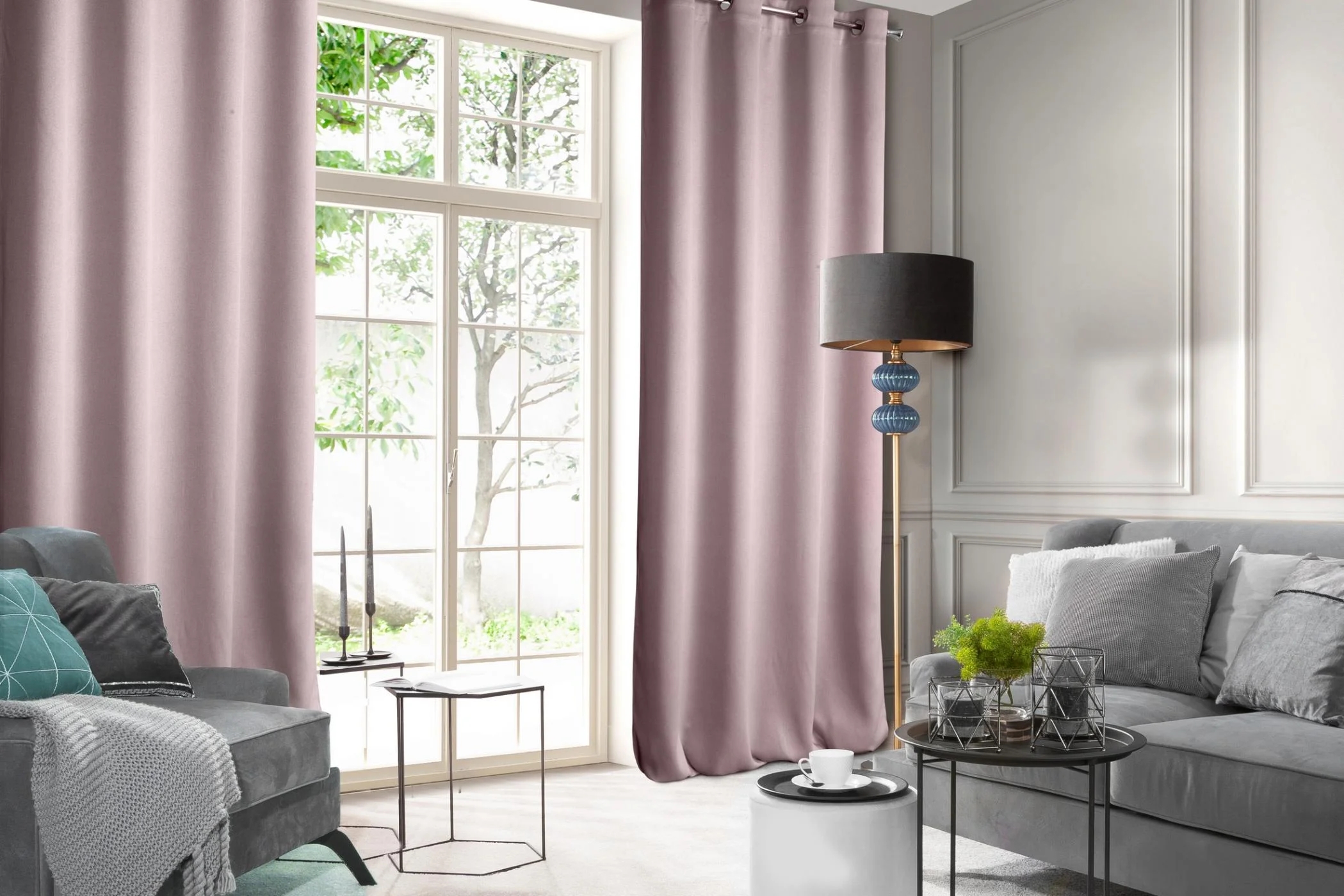 Zasłona pudrowy róż z tkaniny welwetowej 135x300 cm taśma - ROSA - Design 91