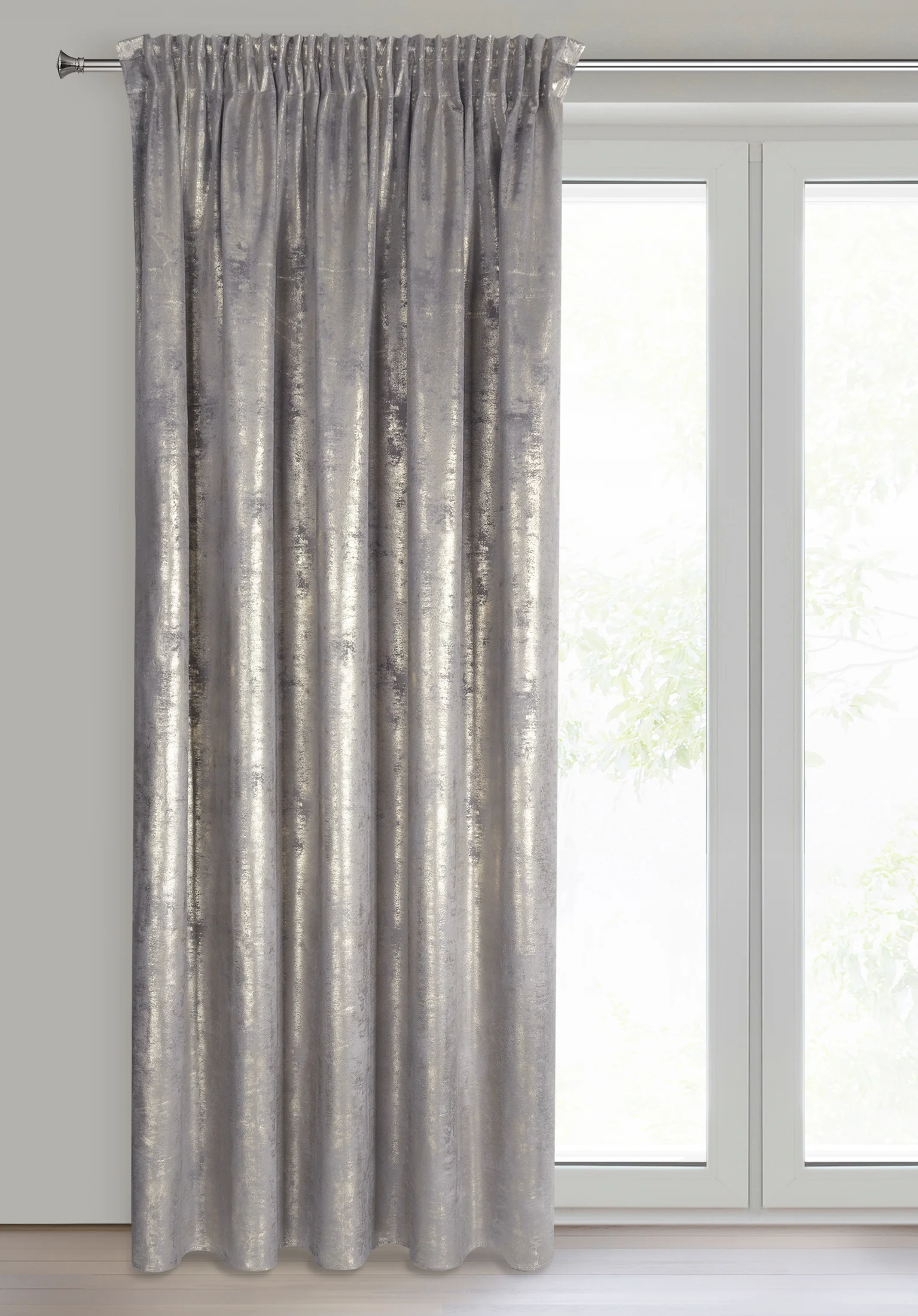 Zasłona welwetowa satalowo, złoty zdobiona przecieranym wzorem 140x270 cm taśma - RENIA