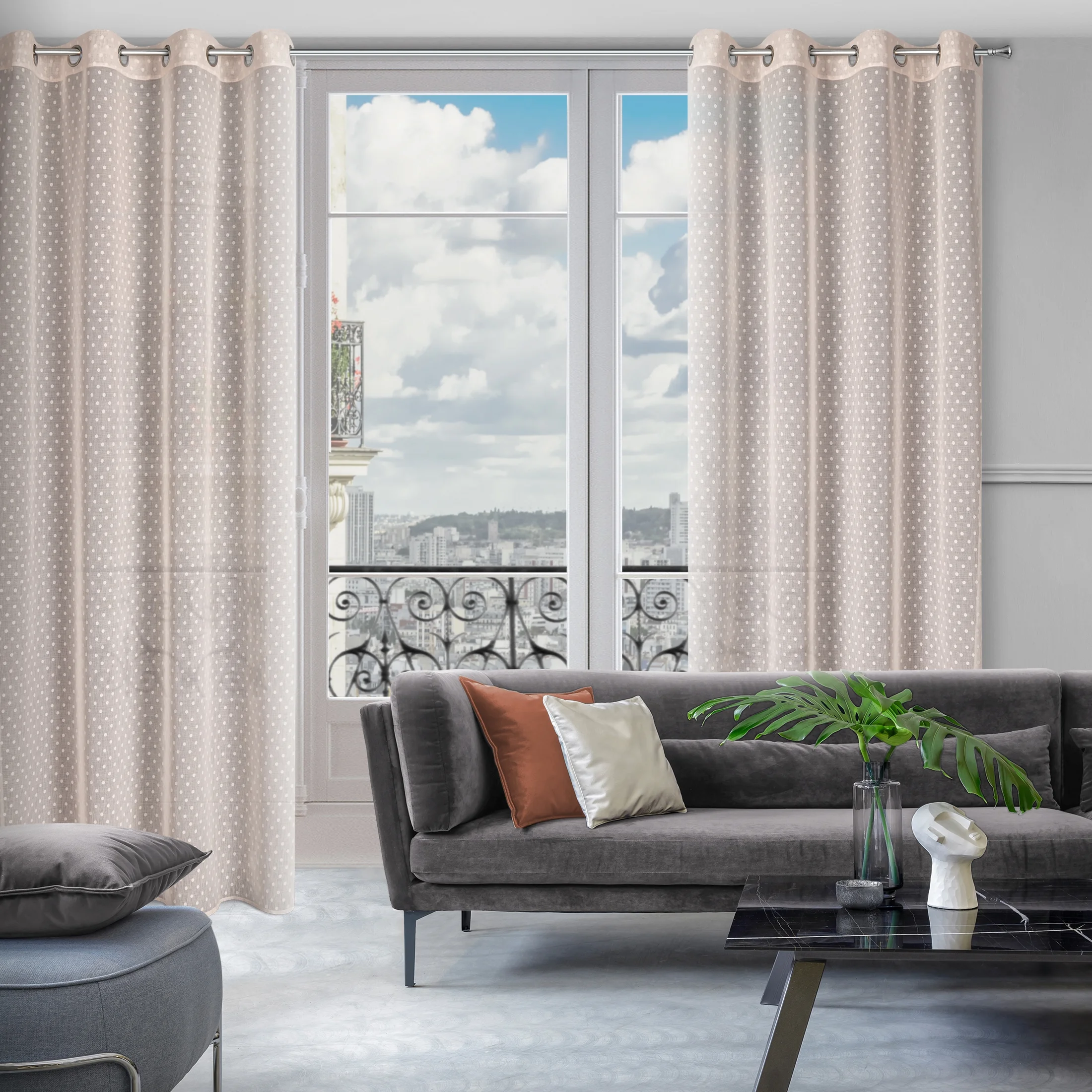 Zasłona różowa w groszki z etaminy 140x250 cm przelotka - HANIA