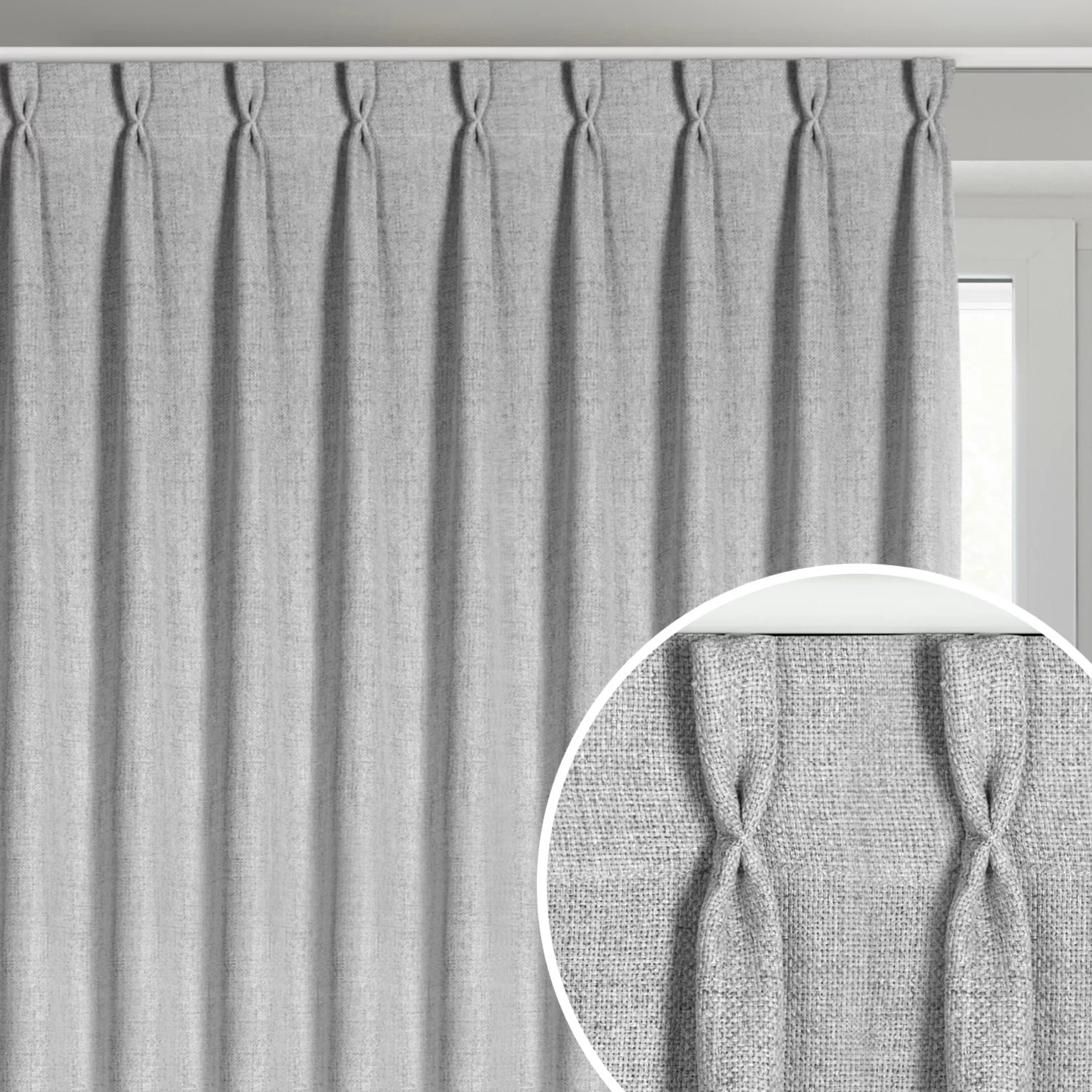 Zasłona srebrna o płóciennym splocie z efektem melanżu 80x270 cm (wymiar podany na gotowo) system flex - JULA