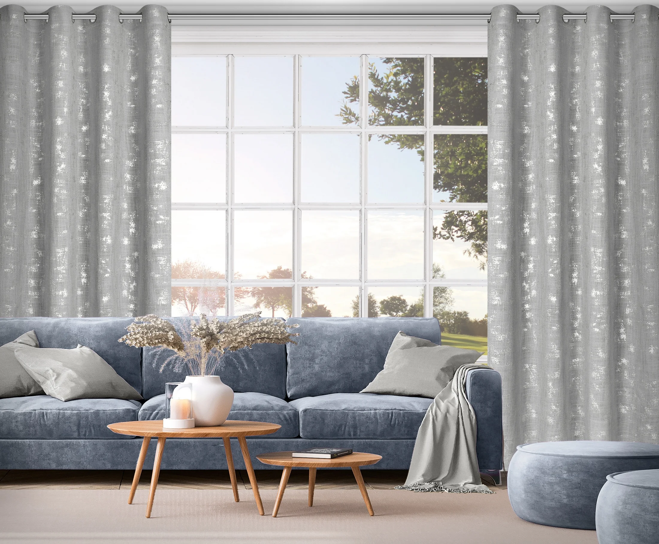 Zasłona srebrna w stylu eko 140x250 cm przelotka - SOLANA