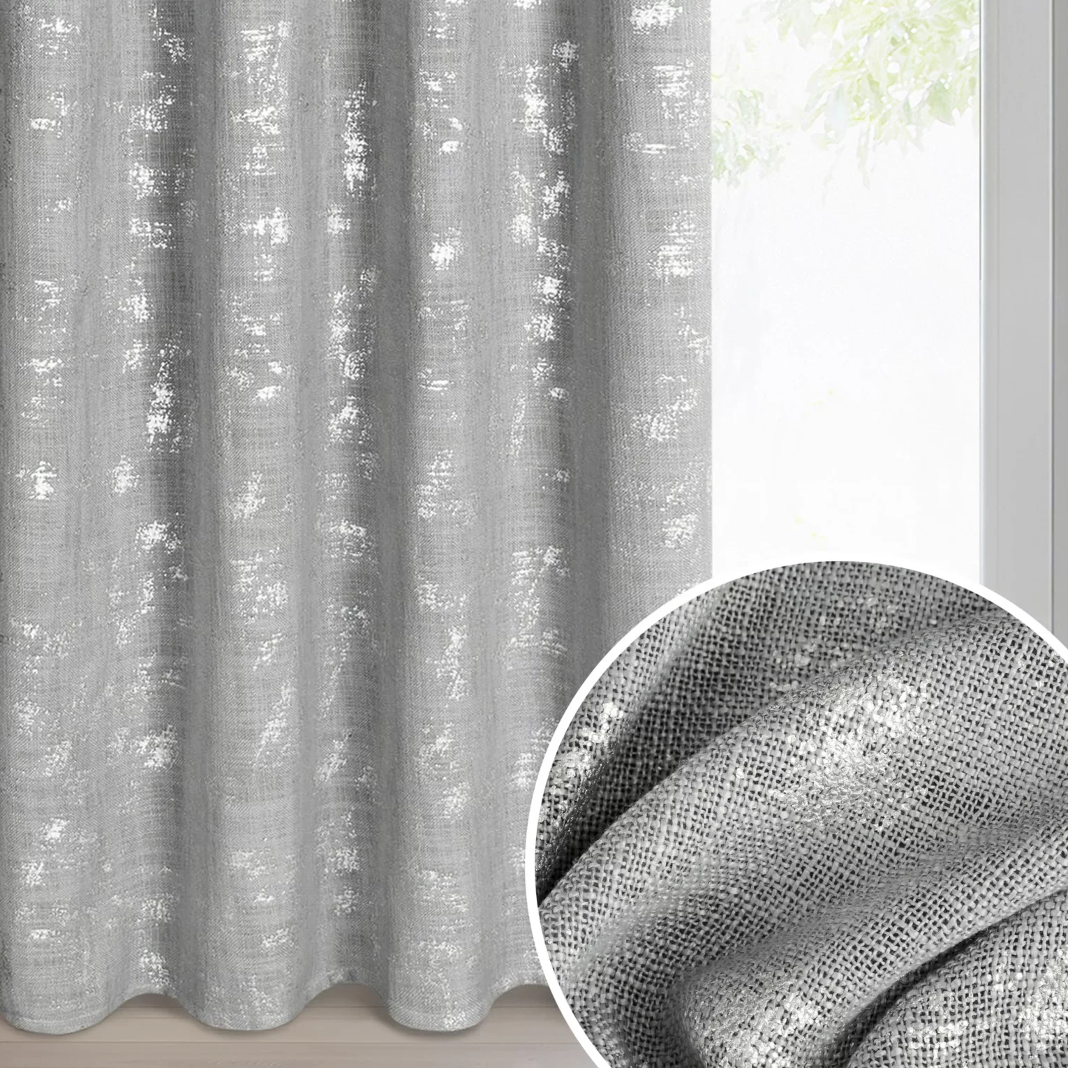 Zasłona srebrna w stylu eko 140x250 cm przelotka - SOLANA