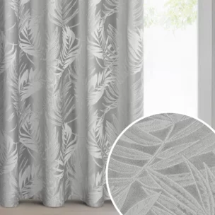 Zasłona srebrna welwetowa zdobiona motywem palmowych liści 140x250 cm przelotka - VERA