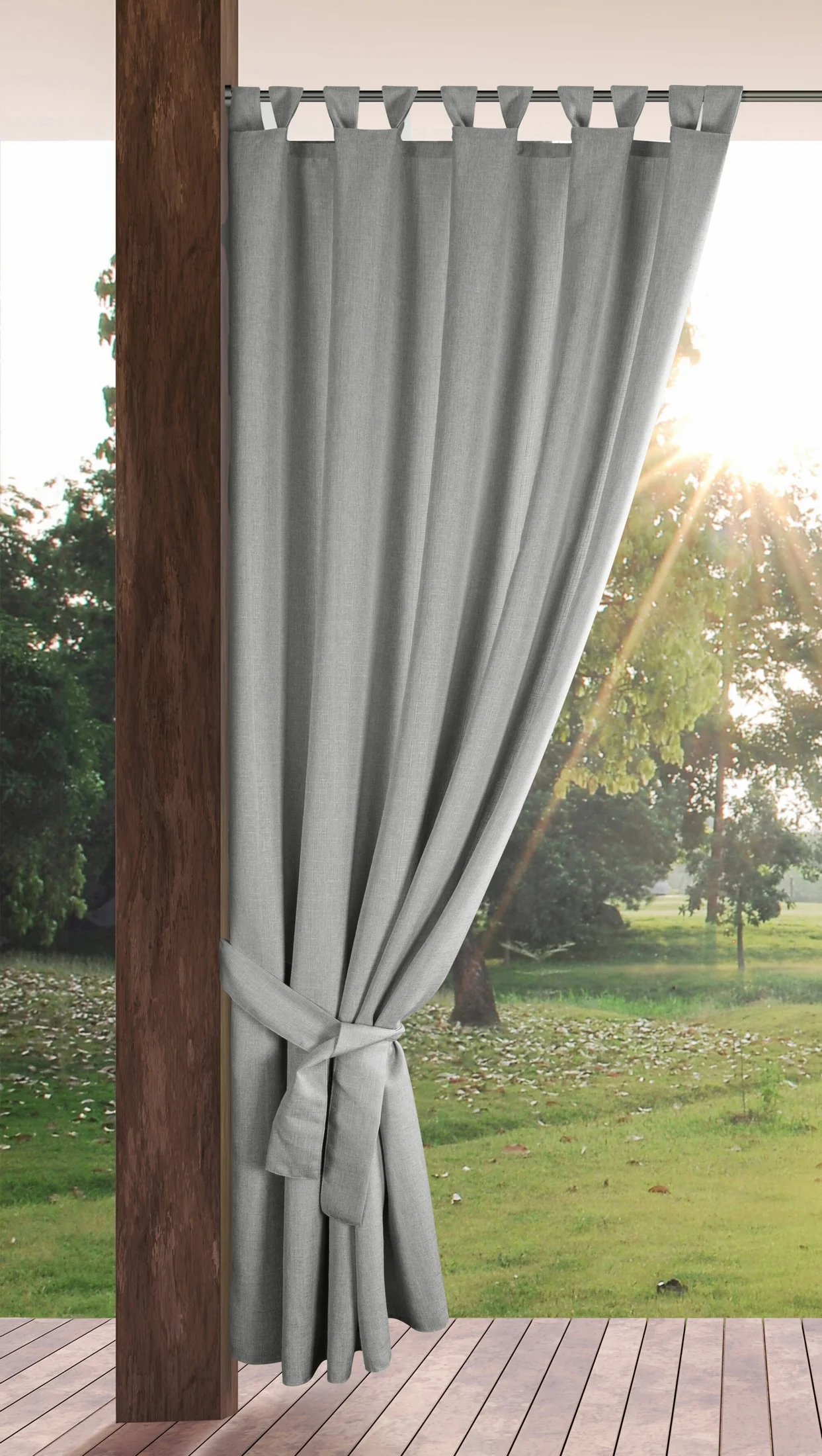 Zasłona srebrna z wodoodpornej tkaniny idealna do ogrodu i na taras 155x220 cm szelki/rzep - GARDEN