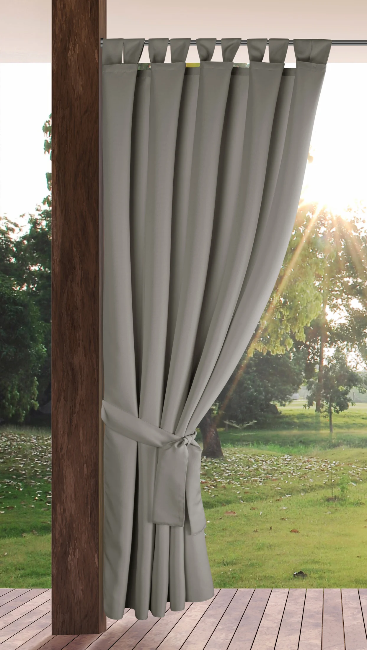 Zasłona srebrna z wodoodpornej tkaniny idealna do ogrodu i na taras 155x240 cm szelki/rzep GARDEN 2
