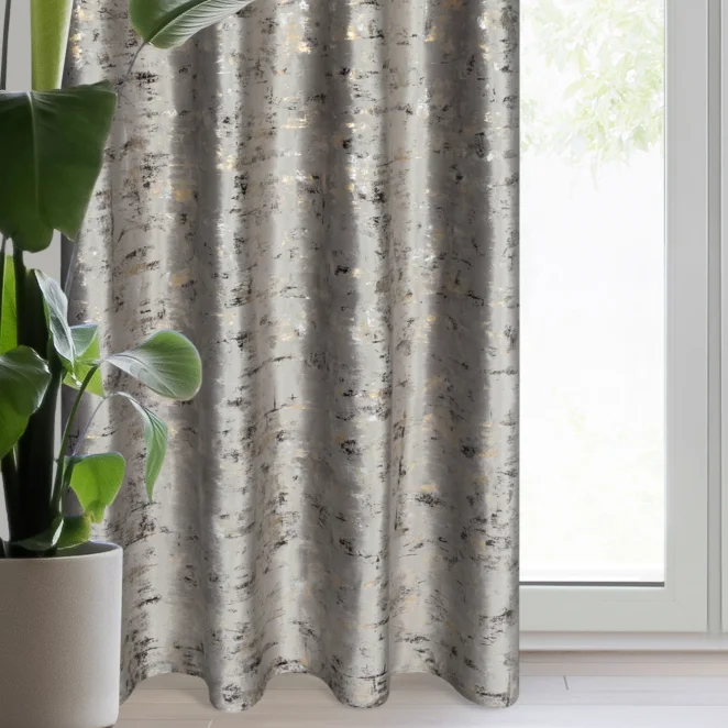 Zasłona stalowo, złocista zdobiona marmurkowym wzorem, welwetowa 140x250 cm przelotka TAMI