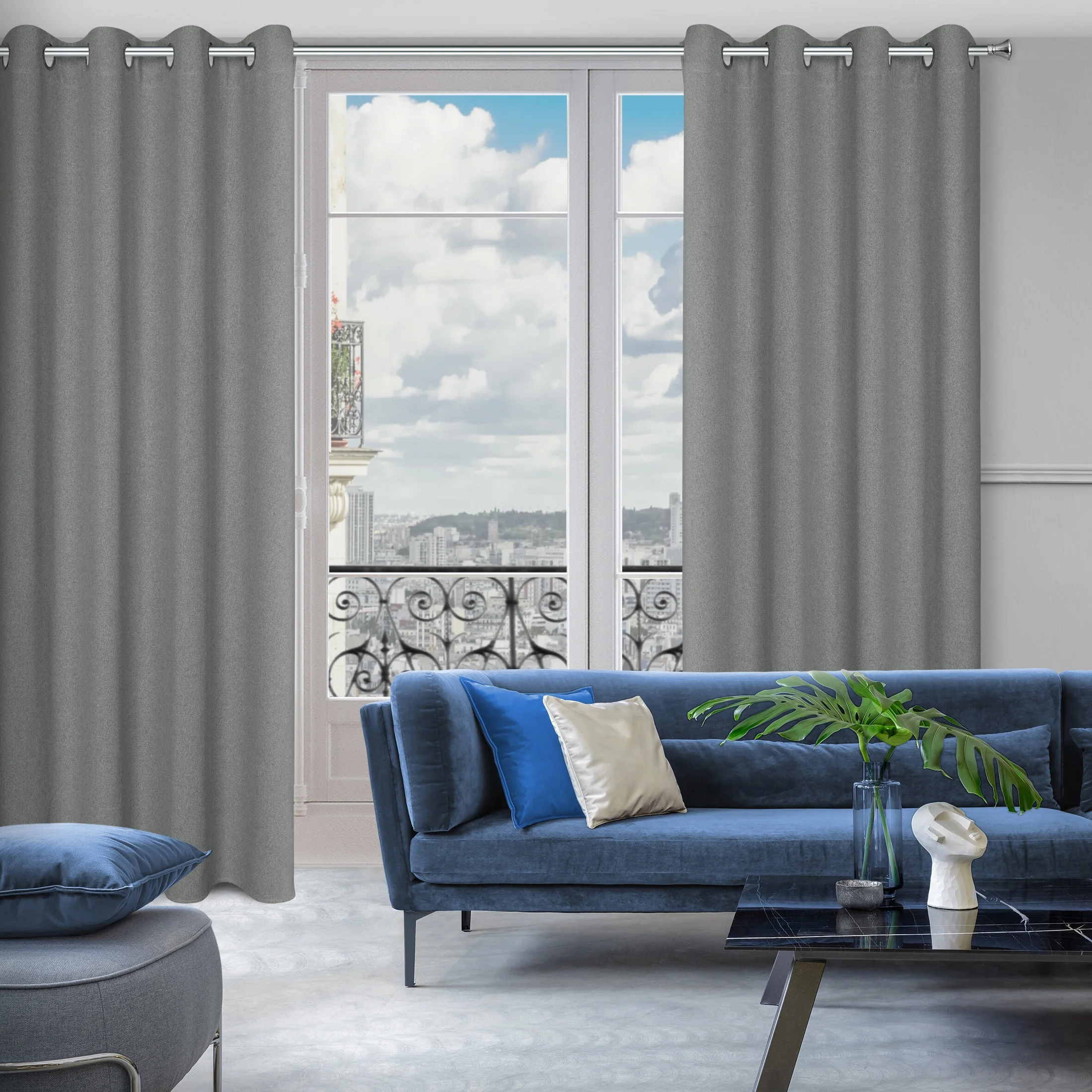 Zasłona szara o luźnym splocie w stylu cottage core 140x250 cm przelotka - LIDIA
