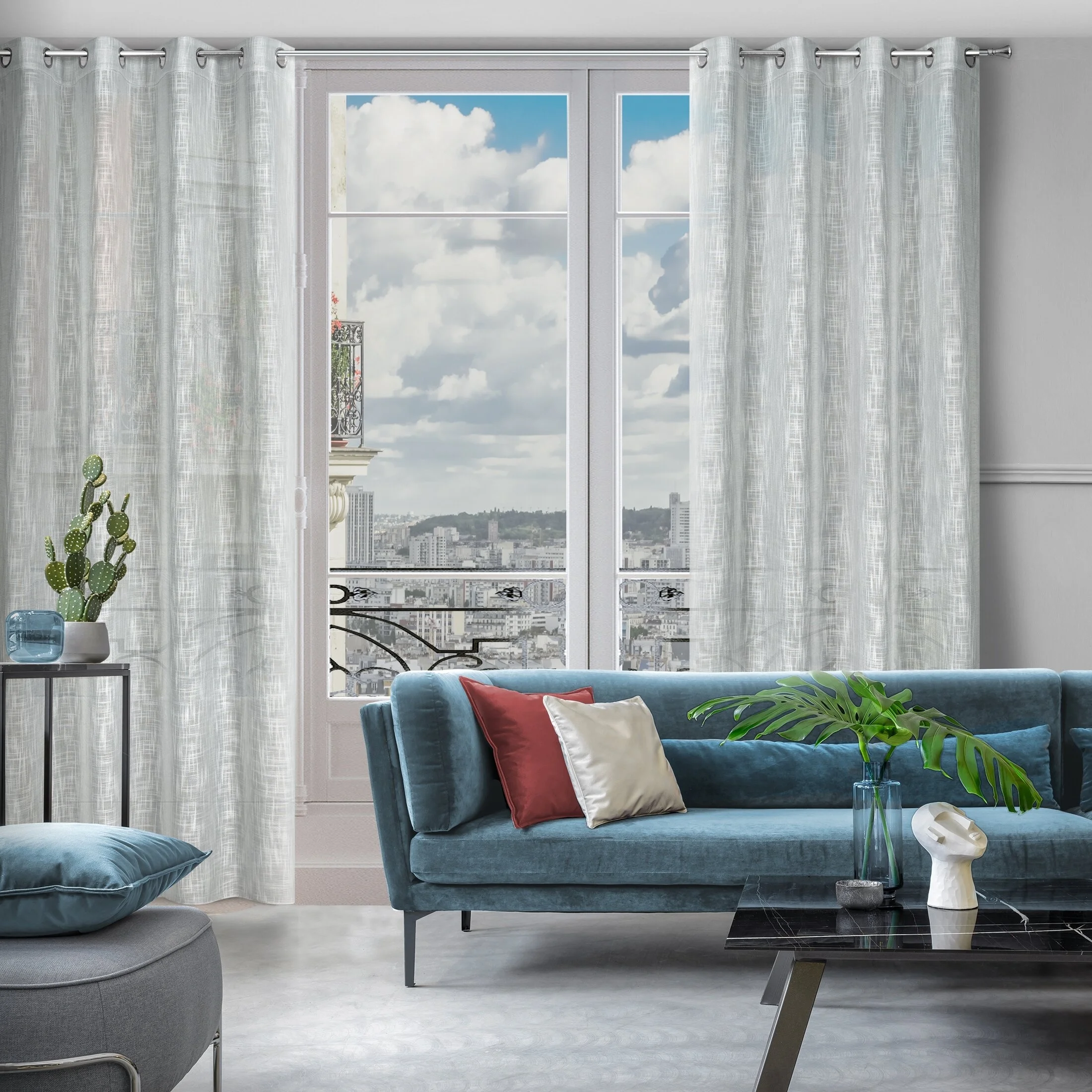Zasłona szara o płóciennym splocie w stylu eko 140x250 cm przelotka - LIREN