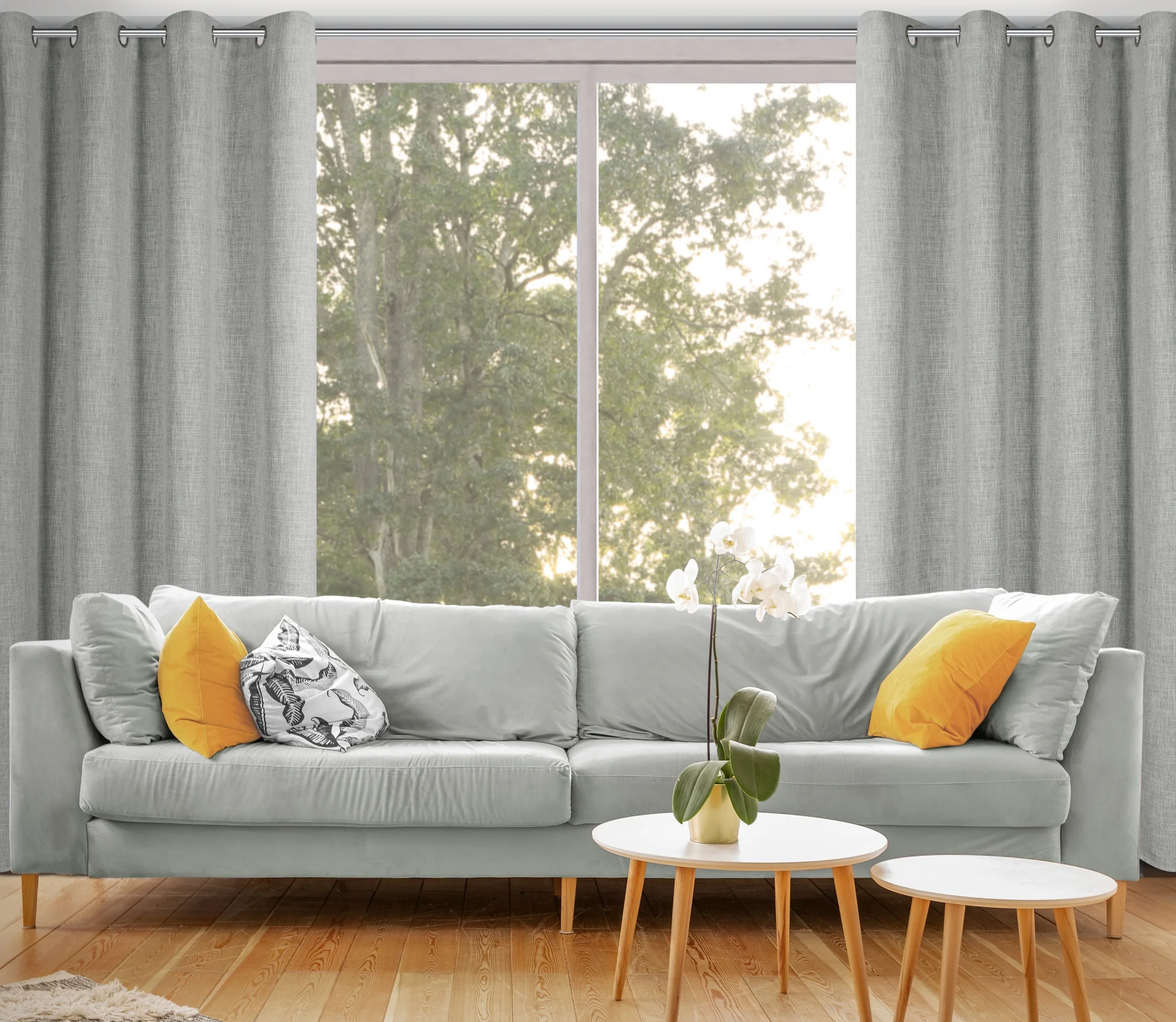 Zasłona szara z lnianym splotem w stylu eko 140x250 cm przelotka - ROMA