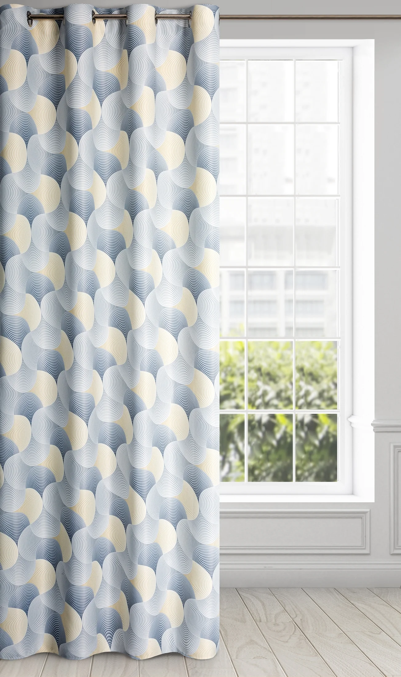 Zasłona szaro, żółta dimout z geometrycznym wzorem 140x250 cm przelotka - ASETA