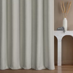 Zasłona szyta na flexach platynowa z tkaniny blackout zaciemniającej w 100% o naturalnej strukturze
