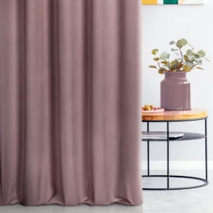 Zasłona szyta na flexach pudrowo różowa z miękkiej tkaniny welwetowej