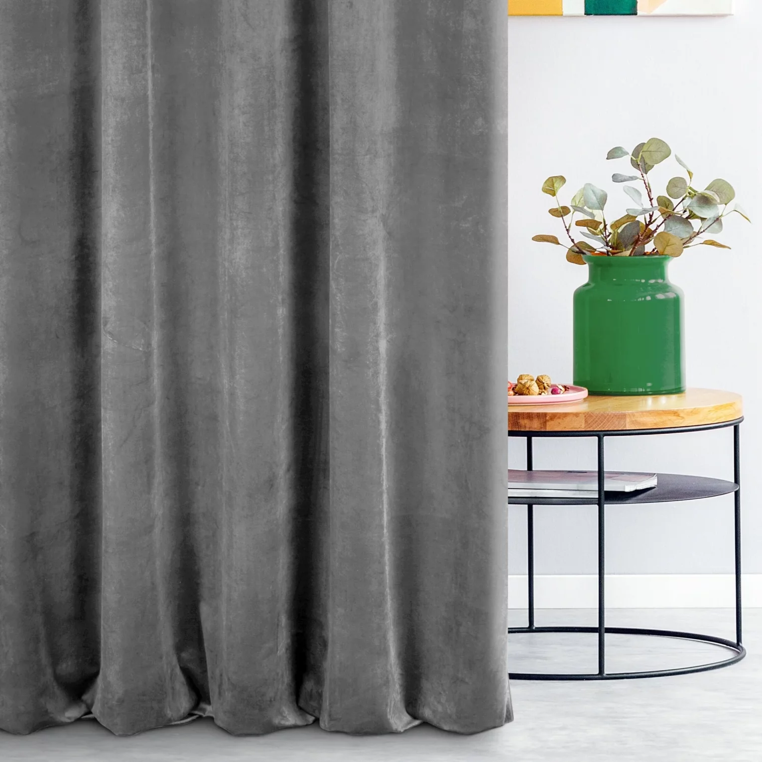 Zasłona szyta na flexach stalowa z miękkiej tkaniny welwetowej