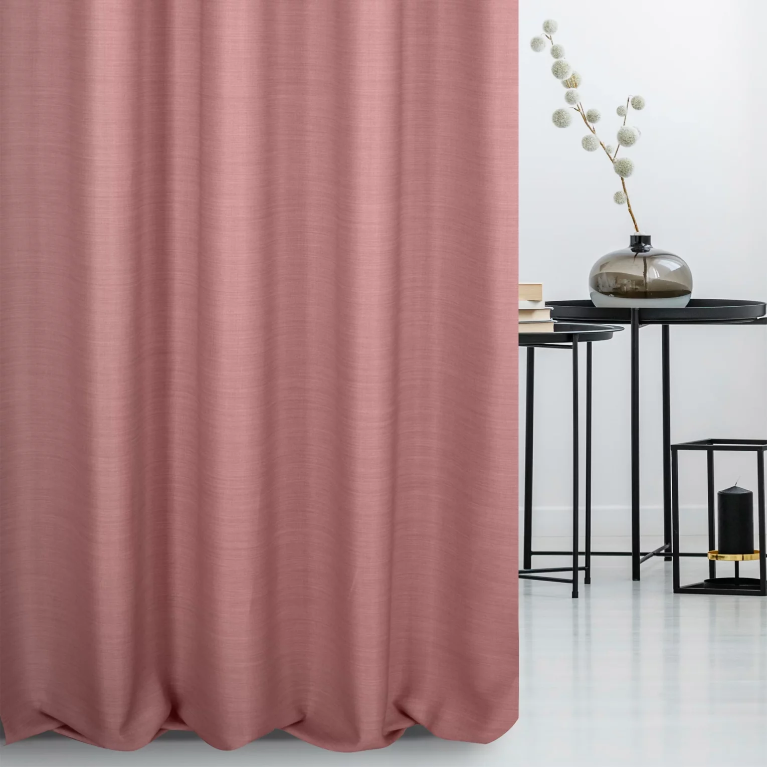 Zasłona szyta na flexach wrzosowa z miękkiej tkaniny o naturalnym splocie w stylu ekologicznym