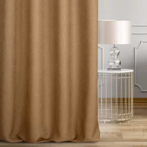 Zasłona szyta na flexach złocista z tkaniny o naturalnym splocie w stylu eko