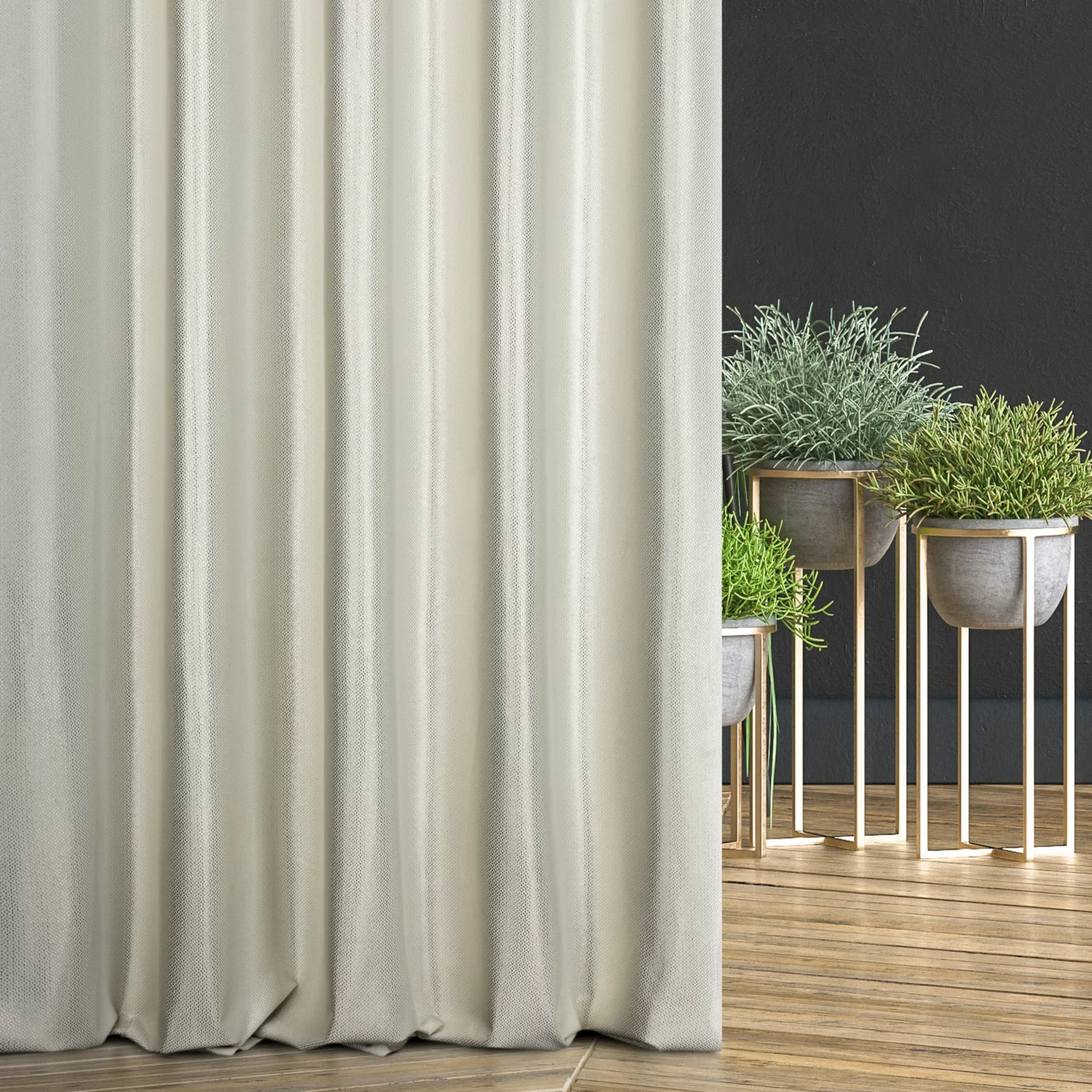 Zasłona szyta na przelotkach kremowo złota z miękkiej tkaniny welwetowej z drobnym błyszczącym nadrukiem