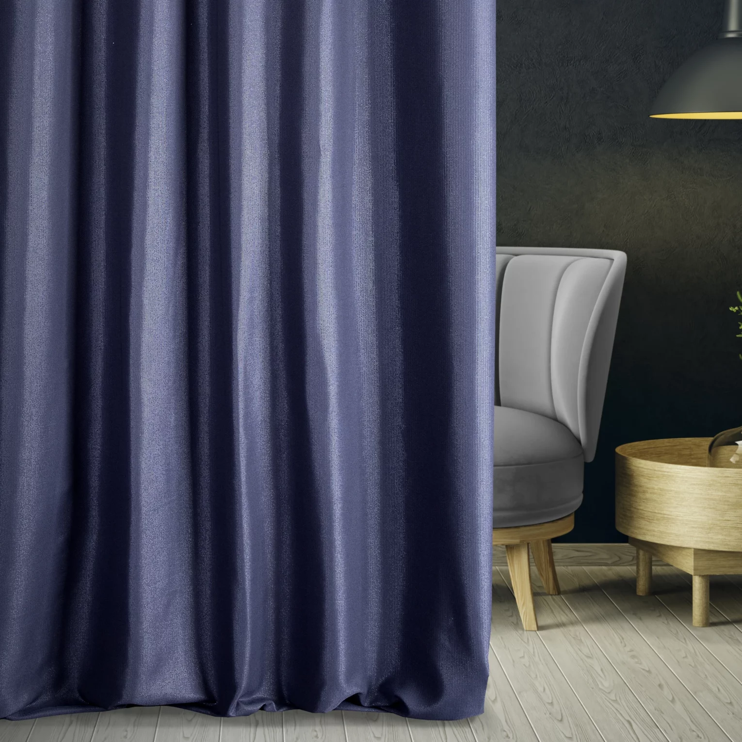 Zasłona szyta na przelotkach LUXOR granatowa z eleganckiej lśniącej tkaniny o drobnym splocie