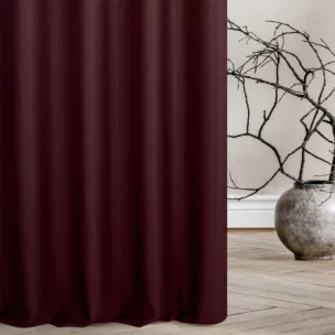 Zasłona szyta na taśmie 8 cm bordowa z tkaniny w stylu eko o naturalnym splocie