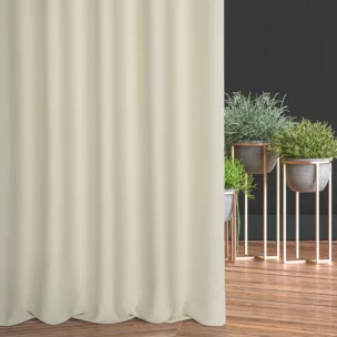 Zasłona szyta na taśmie 8 cm ciemnokremowa z gładkiej tkaniny typu dimout