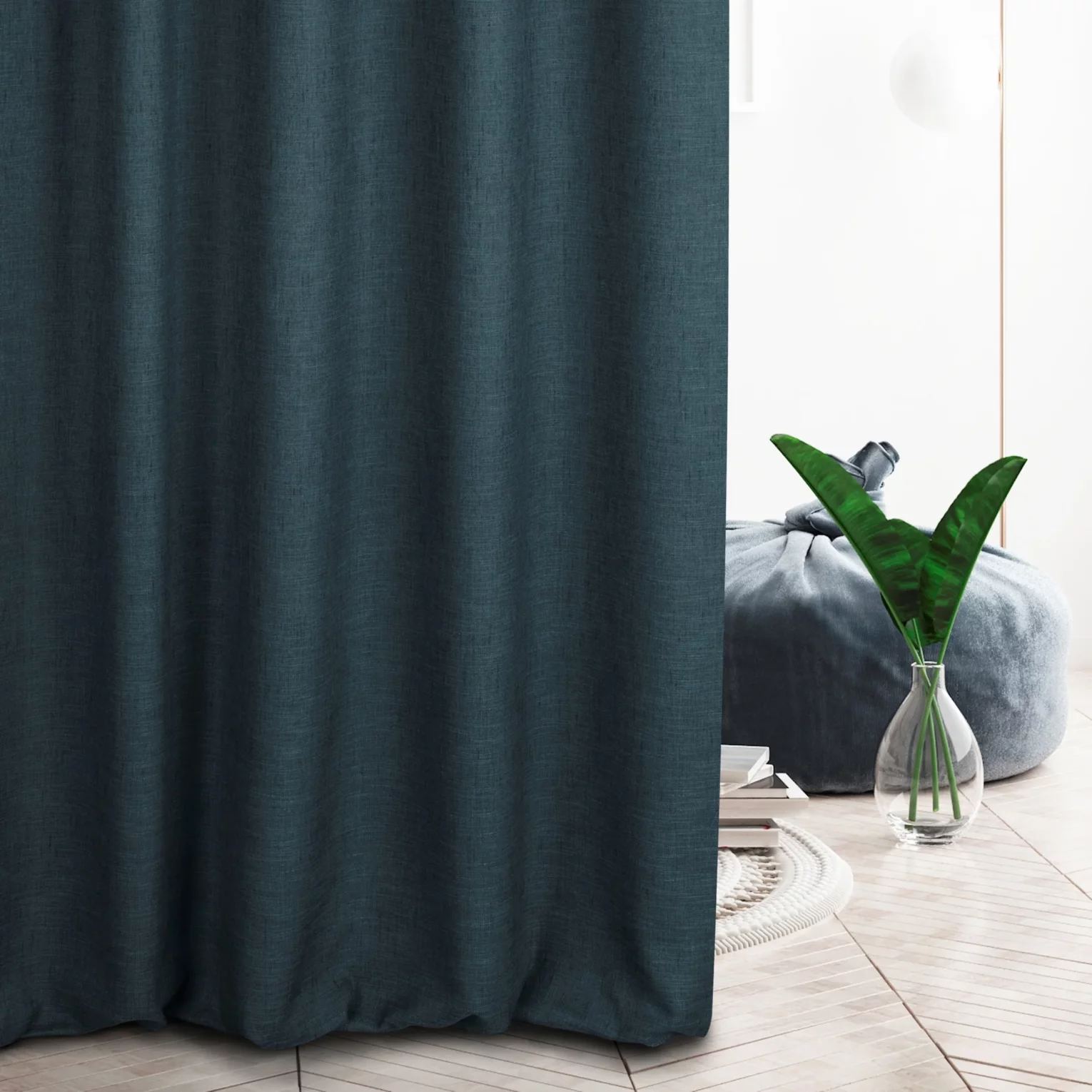 Zasłona szyta na taśmie 8 cm GEONOA granatowa z miękkiej tkaniny o naturalnym charakterze z widocznym ozdobnym splotem
