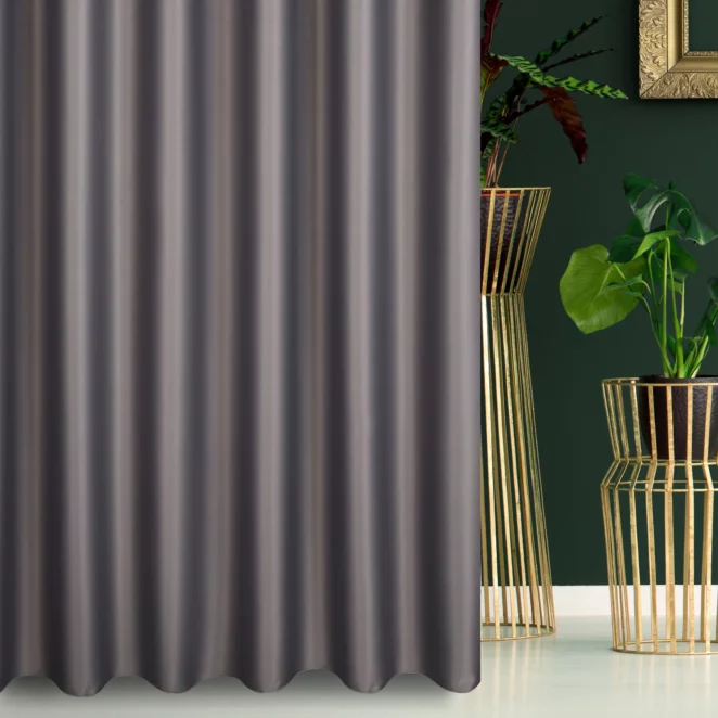 Zasłona szyta na taśmie 8 cm grafitowa z gładkiej tkaniny zaciemniającej typu dimout
