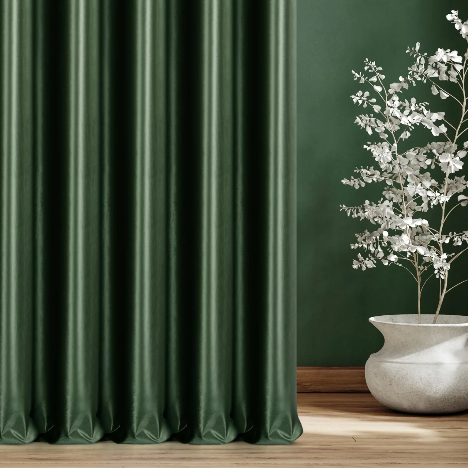 Zasłona szyta na taśmie 8 cm szałwiowa z miękkiej tkaniny welwetowej