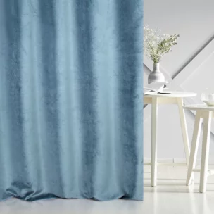Zasłona szyta na taśmie fala WALDO niebieska ze szlachetnej grubej tkaniny welwetowej o gramaturze 400g/m2